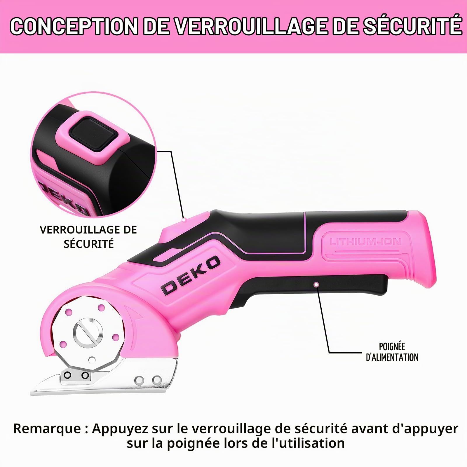 DEKOPRO POWER TOOLS ciseaux électriques rotatifs sans fil rose 3,7 V