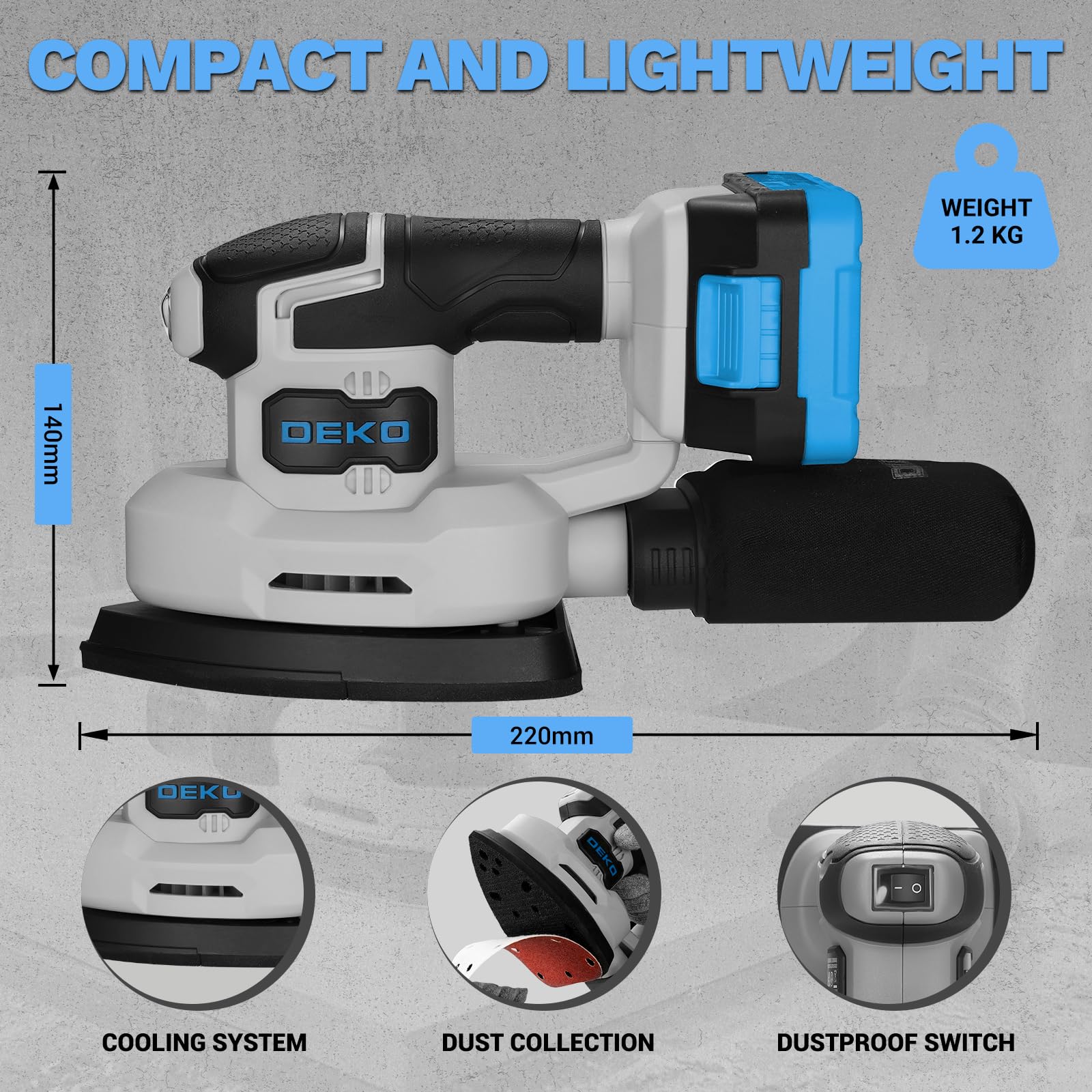 DEKOPRO POWER TOOLS ponceuse delta sans fil bleue 20 V avec batterie