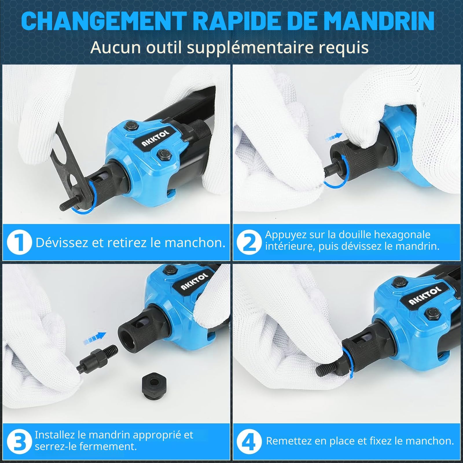 AKKTOL Rivet Nut Tools pince à insert fileté avec coffret, 7 mandrins M3-M12