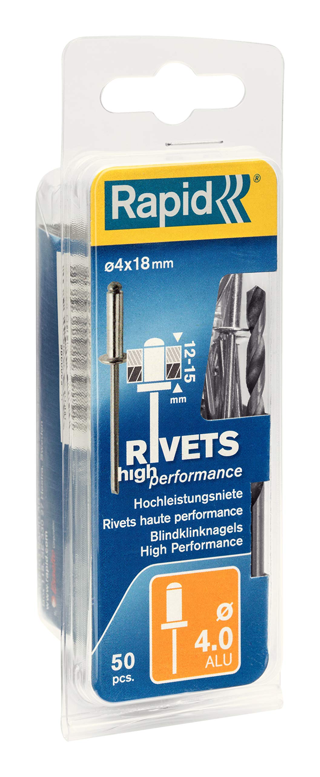 Rapid’os 16 Rivetage Rivets haute performance Ø4 x 18 mm, 50 pièces avec foret