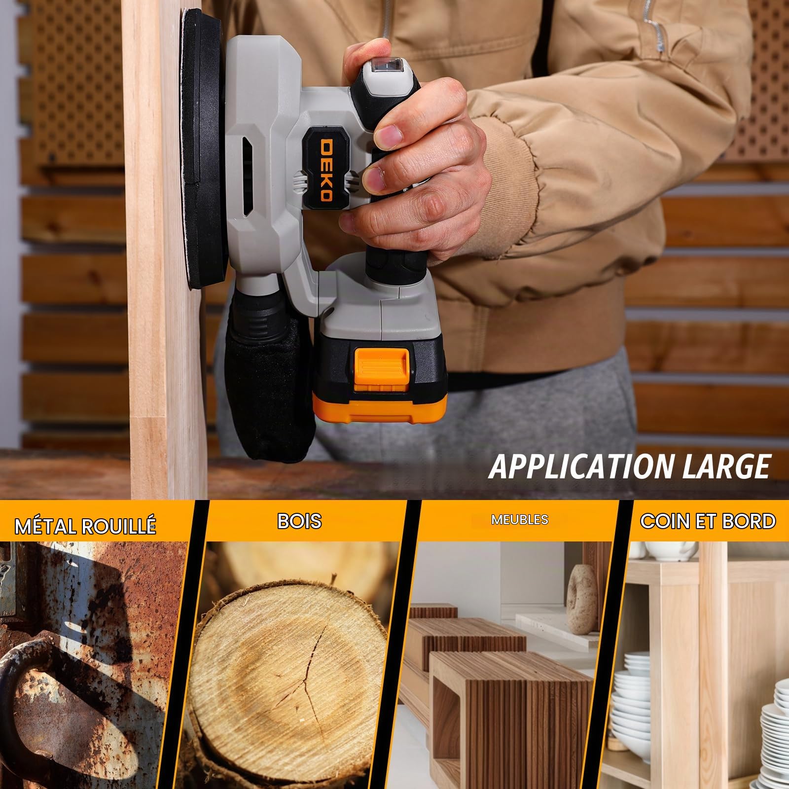 DEKOPRO POWER TOOLS ponceuse delta sans fil 20 V 13000 tr/min avec dépoussiéreur