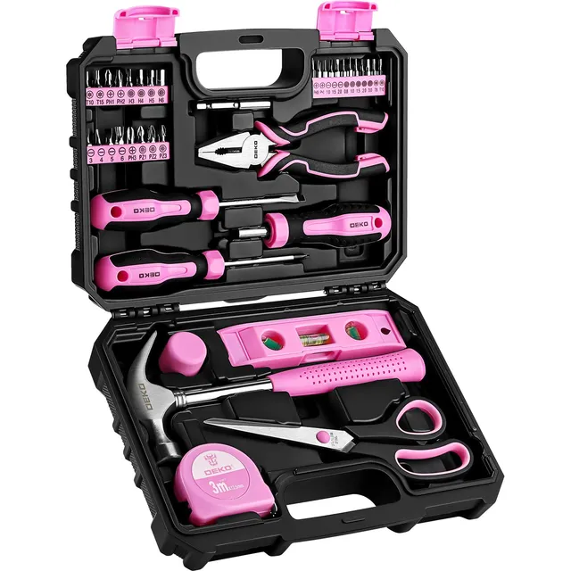 DEKOPRO TOOL KIT boîte à outils 42 pièces rose avec poignées antidérapantes