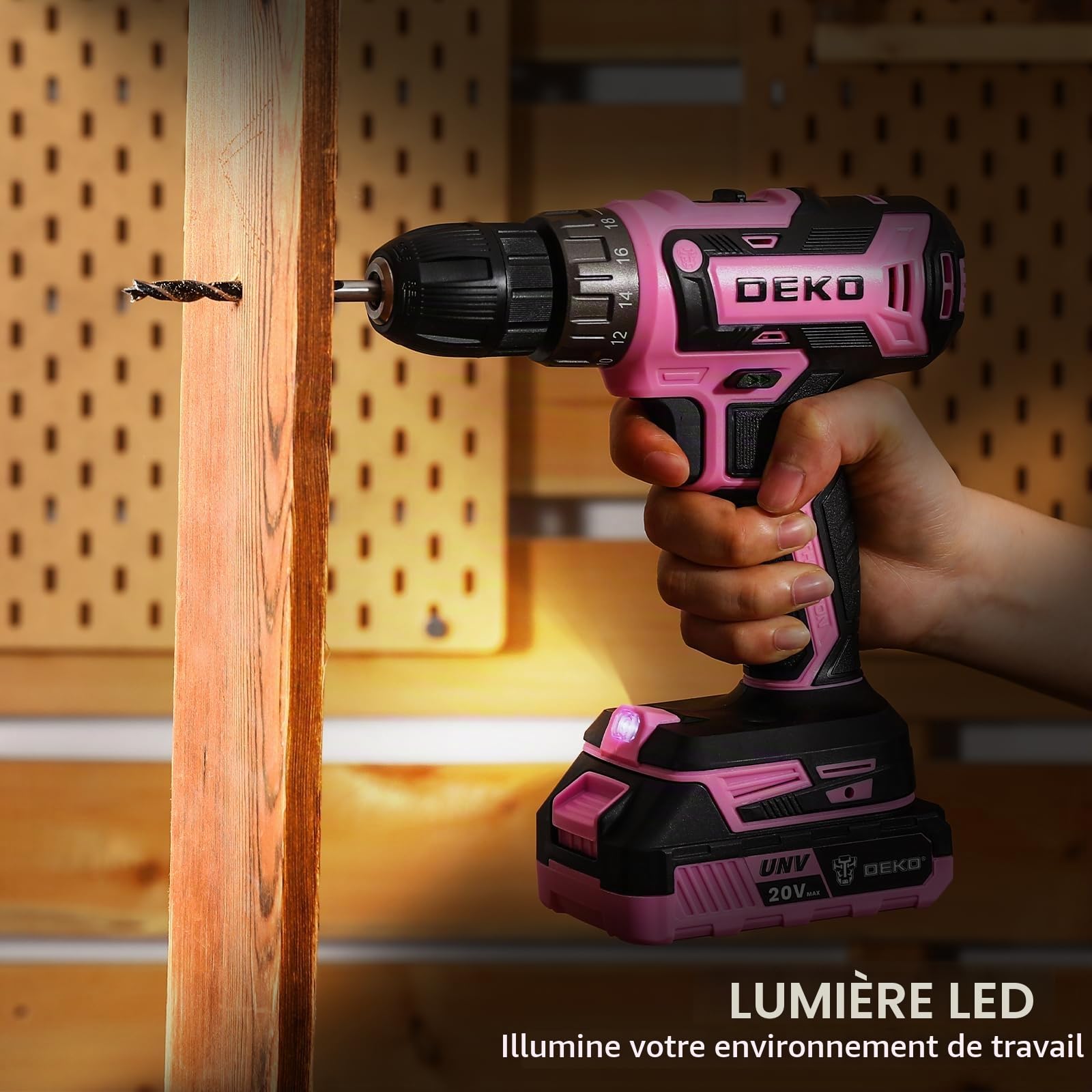 DEKOPRO POWER TOOLS perceuse-visseuse 20 V rose 1 batterie