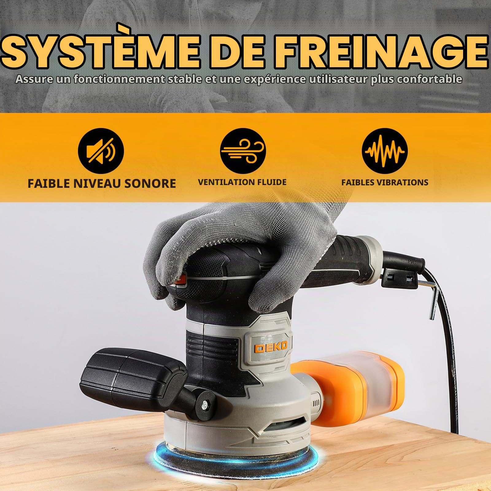 DEKOPRO POWER TOOLS ponceuse excentrique 450 W 125 mm avec variateur