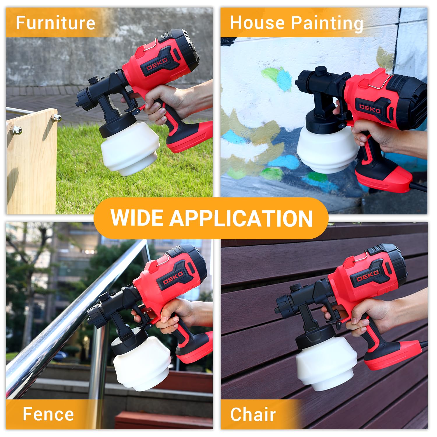 DEKOPRO PAINT SPRAYER 700 W Pistolet à peinture rouge 800 ml HVLP