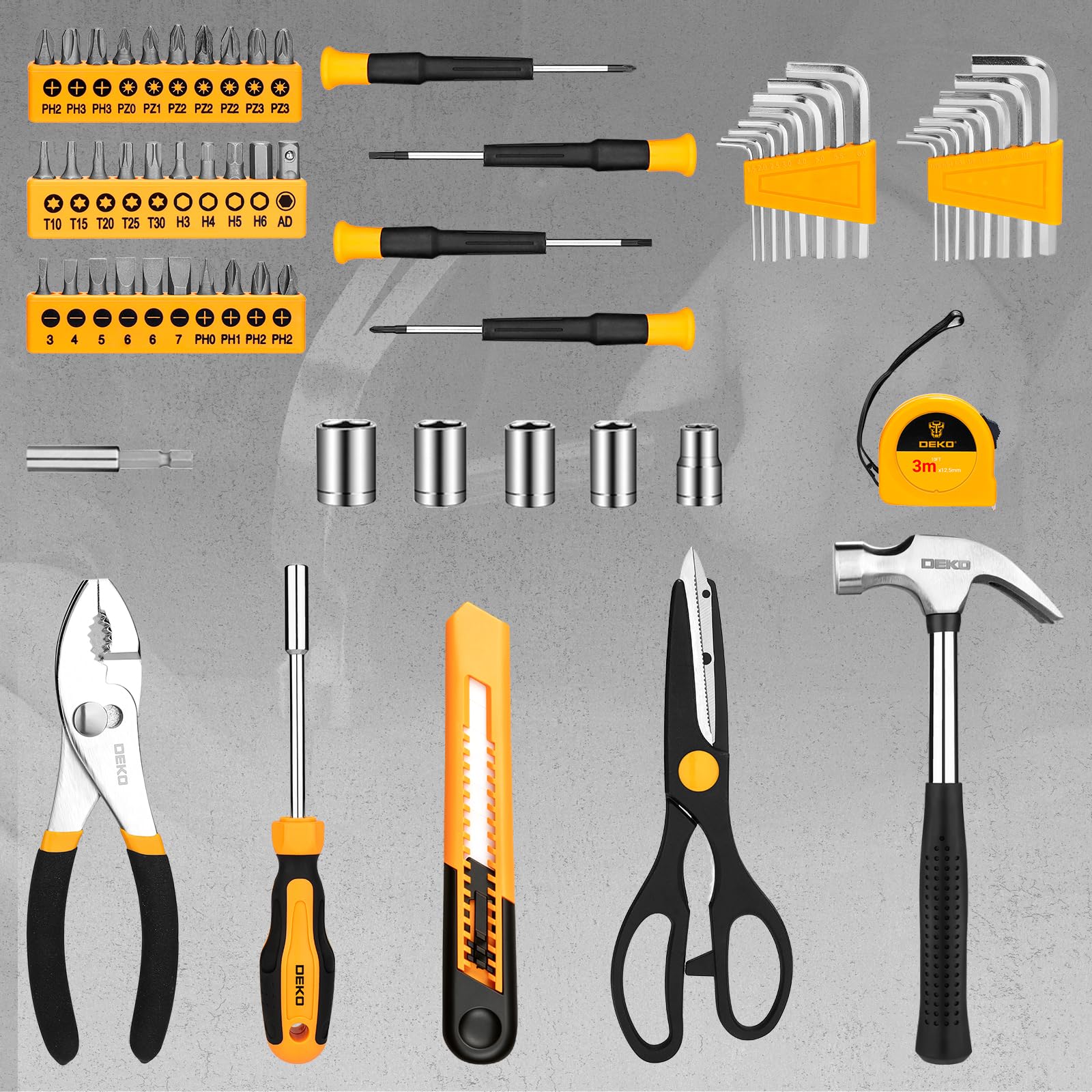 DEKOPRO TOOL KIT boîte à outils 62 pièces, jaune