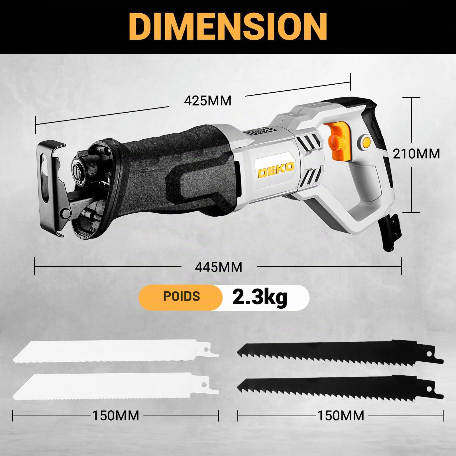 DEKOPRO POWER TOOLS DKPRPS0001 scie sabre, 710 W, 4 lames, vitesse variable