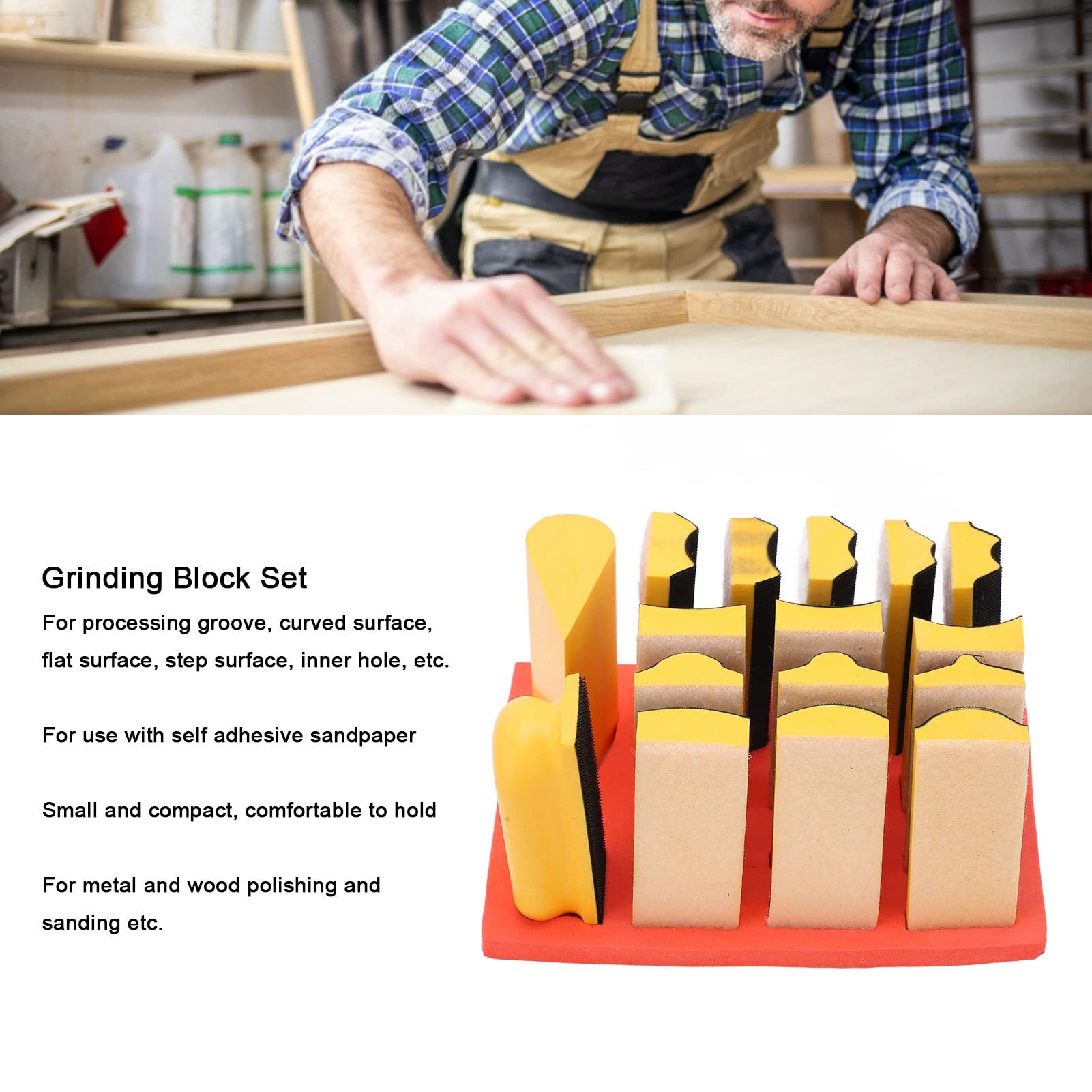 Omabeta Tools & Workshop Equipment blocs de ponçage auto-adhésifs, lot de 16, formes variées
