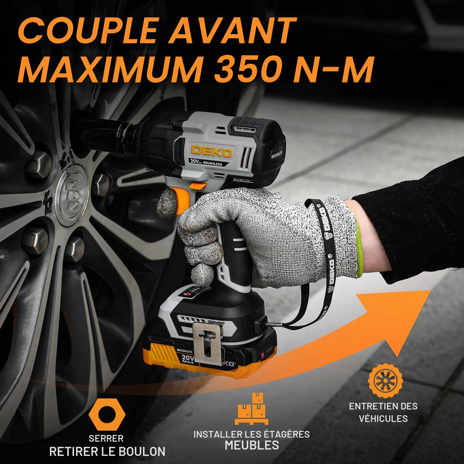 DEKOPRO POWER TOOLS clé à choc sans fil 350 N·m, 2 batteries 2 Ah