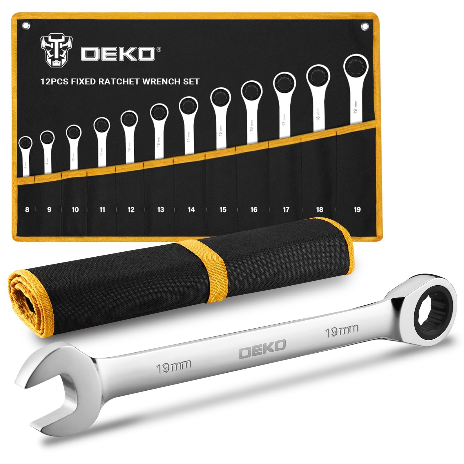 DEKOPRO SOCKET SET jeu de clés plates à cliquet 72 dents 12 pièces argent fixe