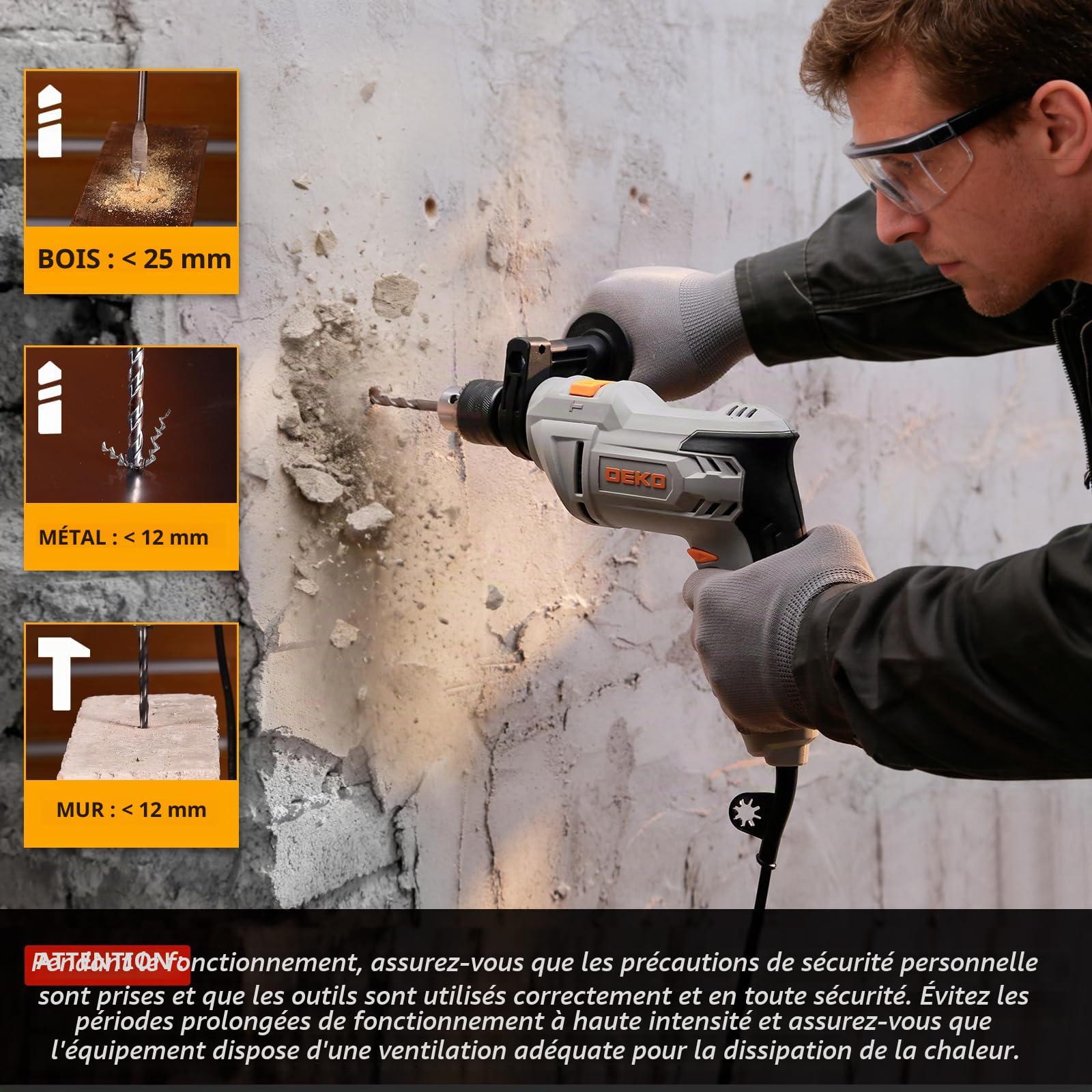 DEKOPRO POWER TOOLS perceuse à percussion 900 W filaire
