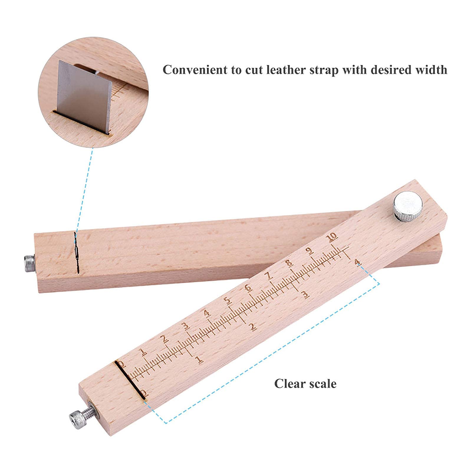 Omabeta Tools & Workshop Equipment coupe-cuir réglable en bois, 0 à 10 cm, 5 lames