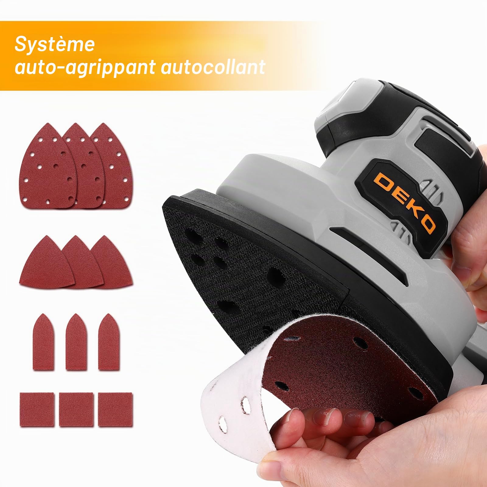 DEKOPRO POWER TOOLS ponceuse delta sans fil 20 V 13000 tr/min avec dépoussiéreur