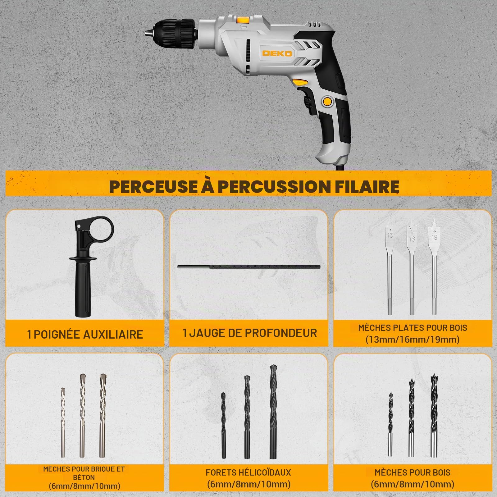 DEKOPRO POWER TOOLS perceuse à percussion 710 W avec 12 mèches