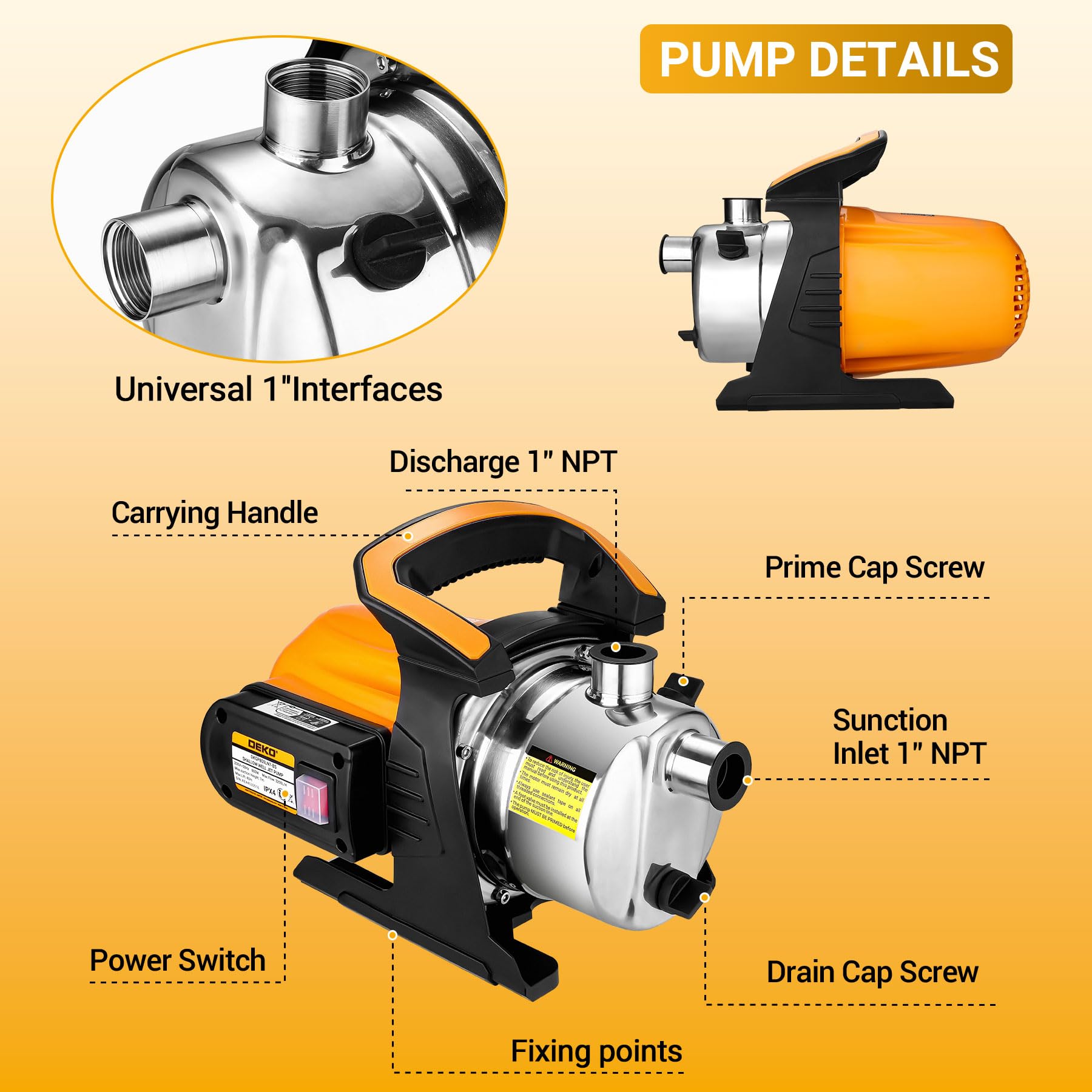DEKOPRO SUMP PUMP Pompe à eau 800 W 3200 l/h IPX4