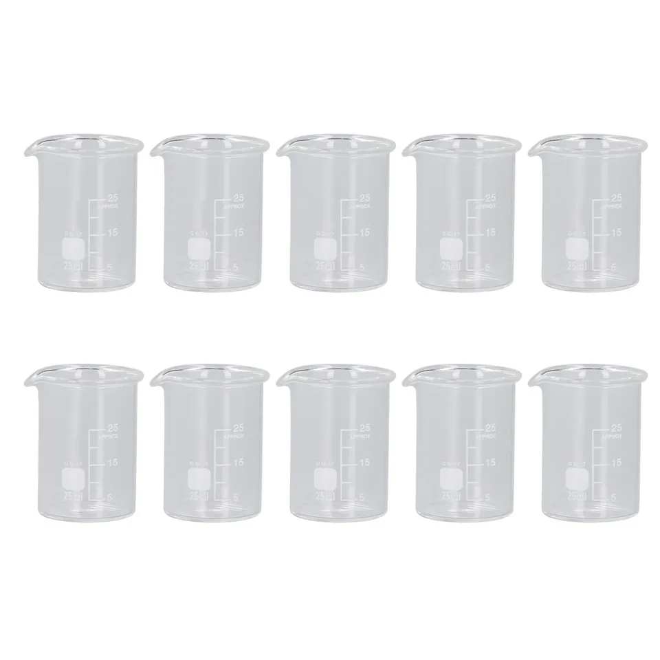 Omabeta Toys & Games bécher gradué 25 ml, lot de 10 en verre borosilicaté