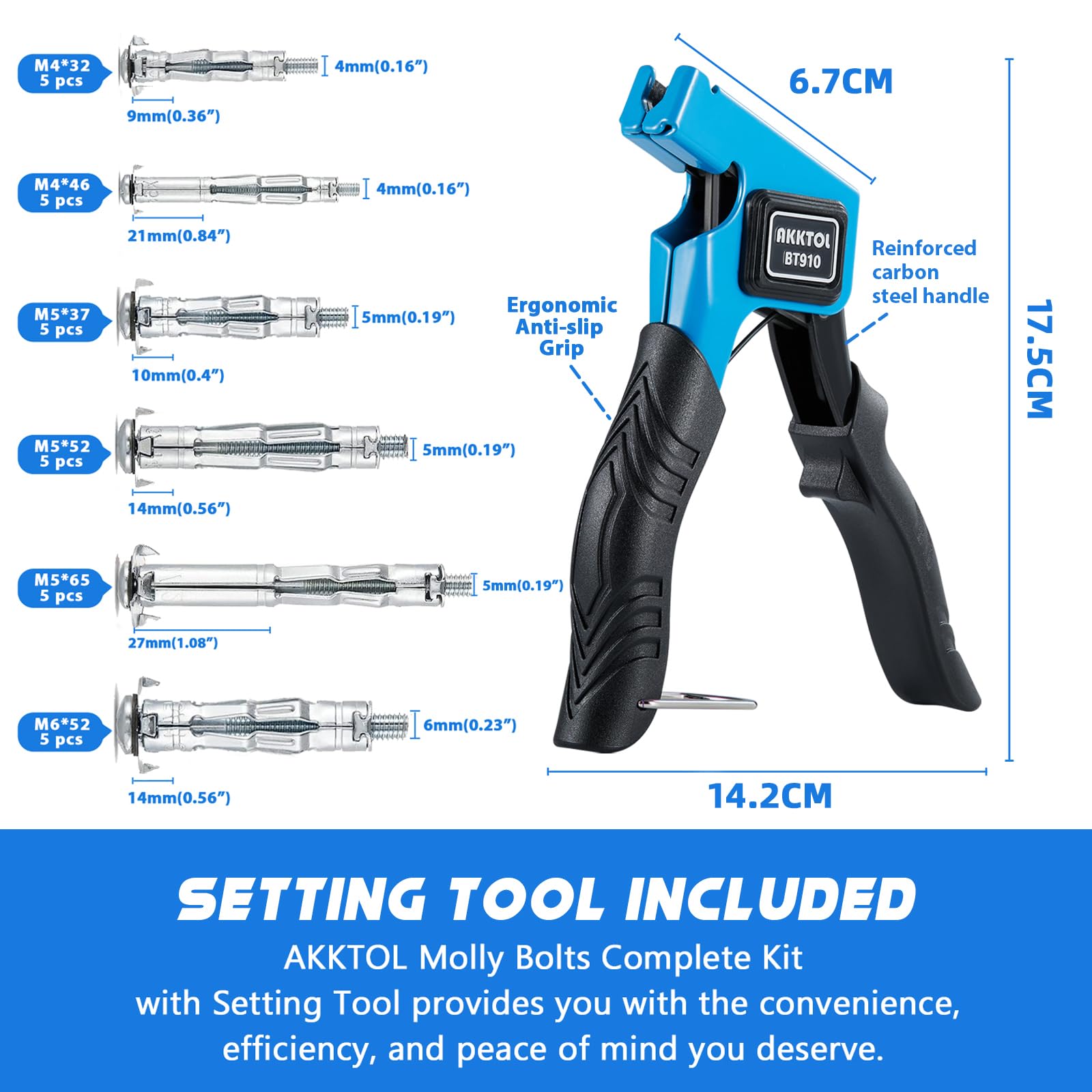 AKKTOL Hollow Wall Anchor Setting Tools pince à chevilles Molly bleue 40 pièces