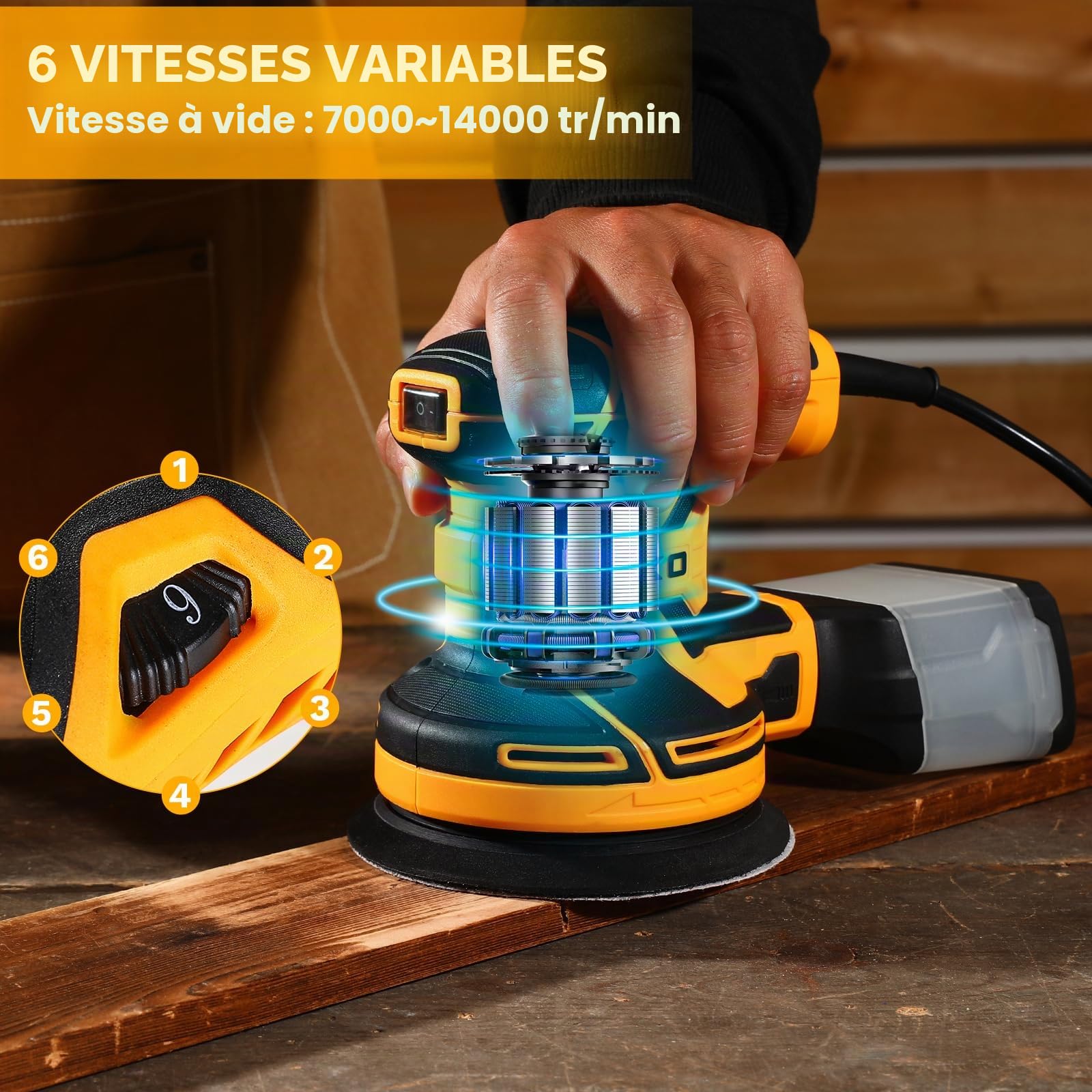 DEKOPRO POWER TOOLS ponceuse excentrique 300 W 125 mm avec bac à poussière