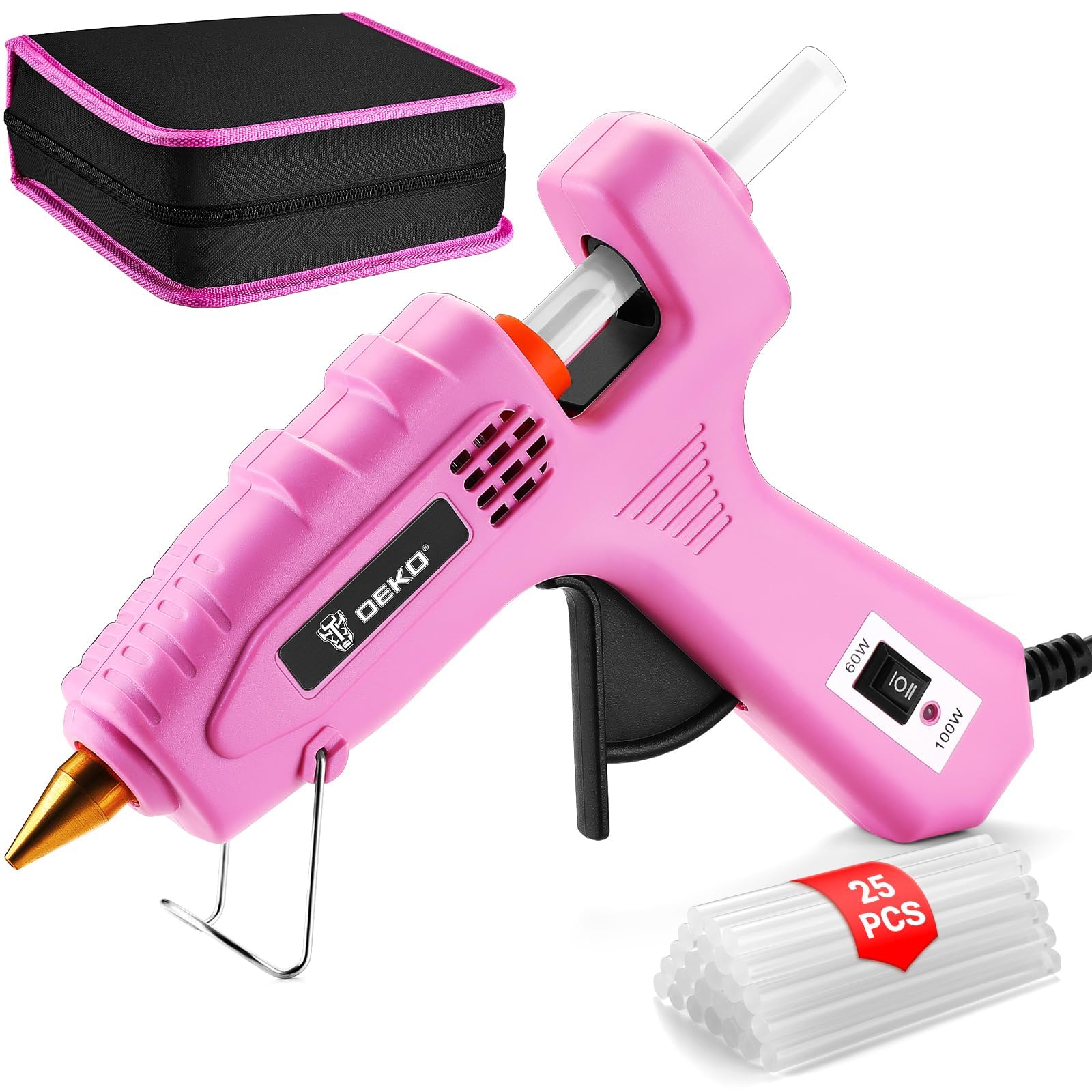 DEKOPRO POWER TOOLS pistolet à colle chaude 60/100 W gris rose, 25 bâtons