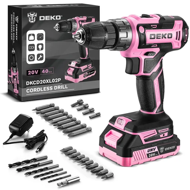 DEKOPRO POWER TOOLS perceuse-visseuse 20 V rose 1 batterie
