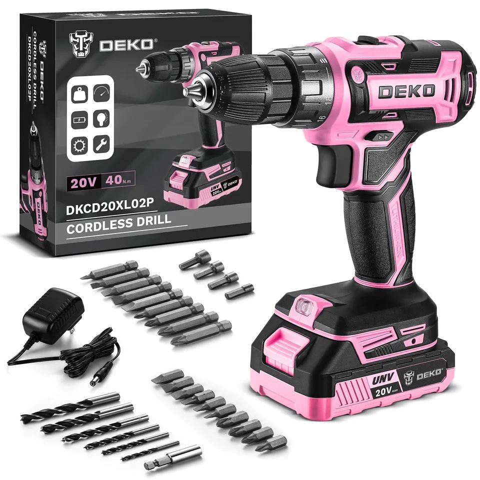 DEKOPRO POWER TOOLS perceuse-visseuse 20 V rose 1 batterie