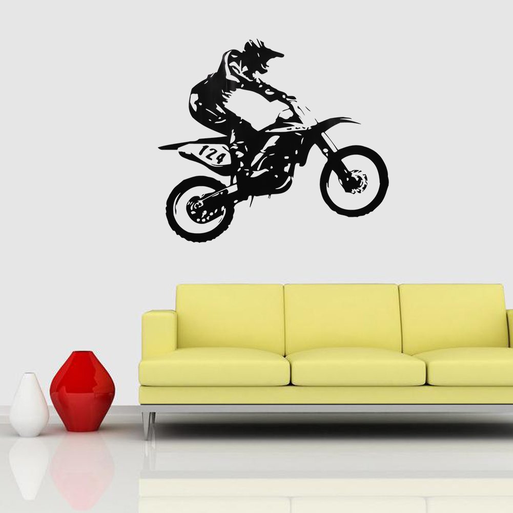 Omabeta Home Décor & Bathroom Décor sticker mural motocross noir PVC amovible 1 pièce