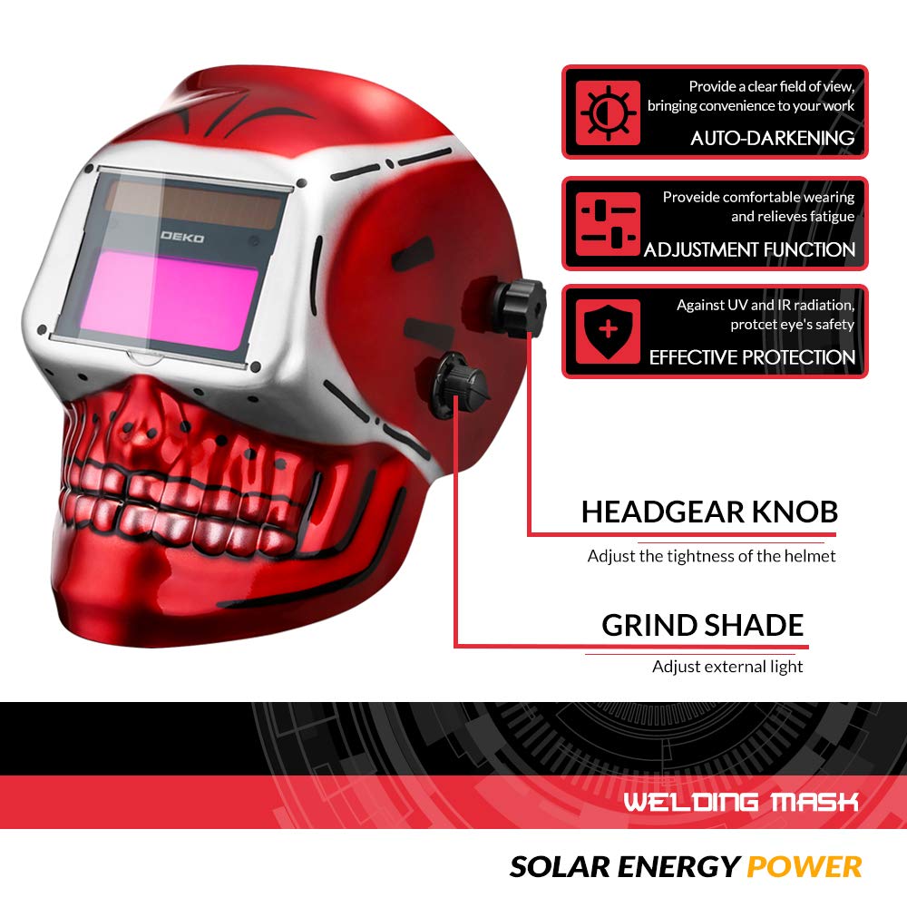 DEKOPRO WELDING HELMET masque de soudure automatique Mode Crâne rouge solaire