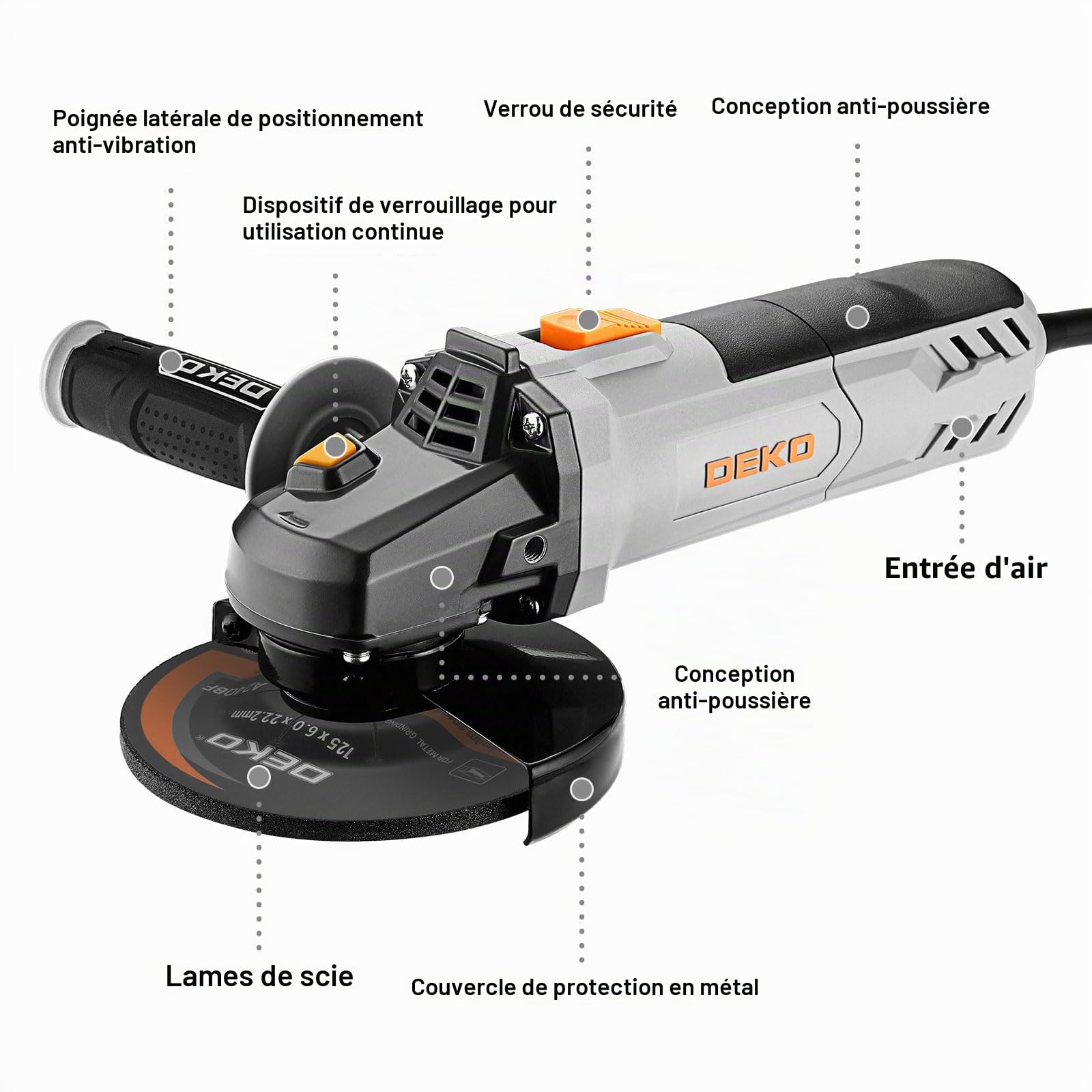 DEKOPRO POWER TOOLS Meuleuse d'angle 900W 125 mm filaire