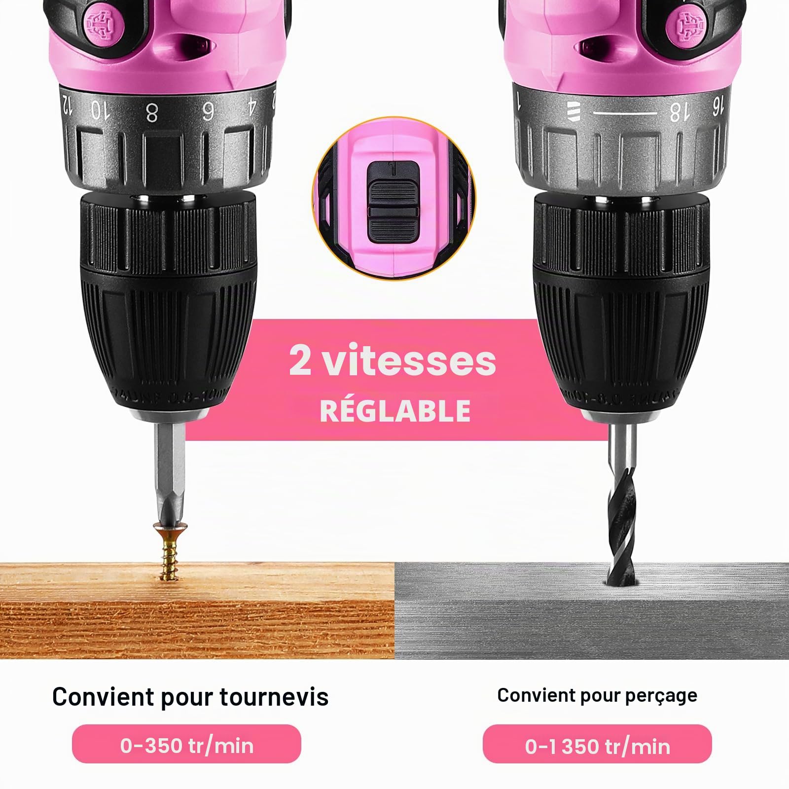 DEKOPRO POWER TOOLS perceuse-visseuse 20 V rose 1 batterie