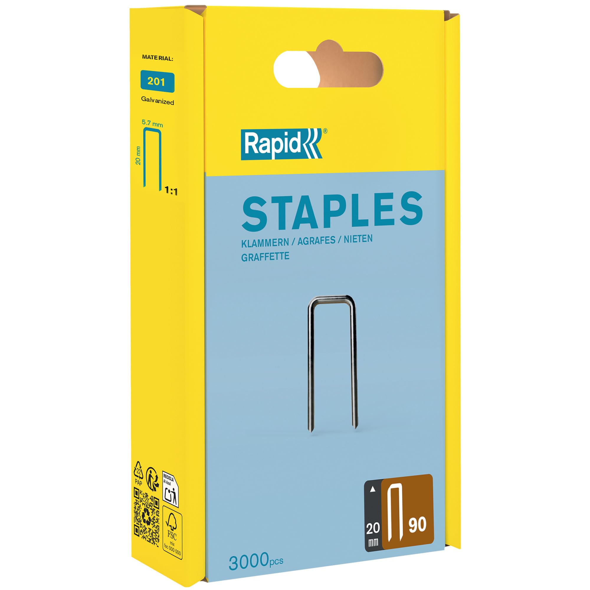 Rapid’os 16 Agrafage n°90 agrafes 20 mm 3000 pièces galvanisées