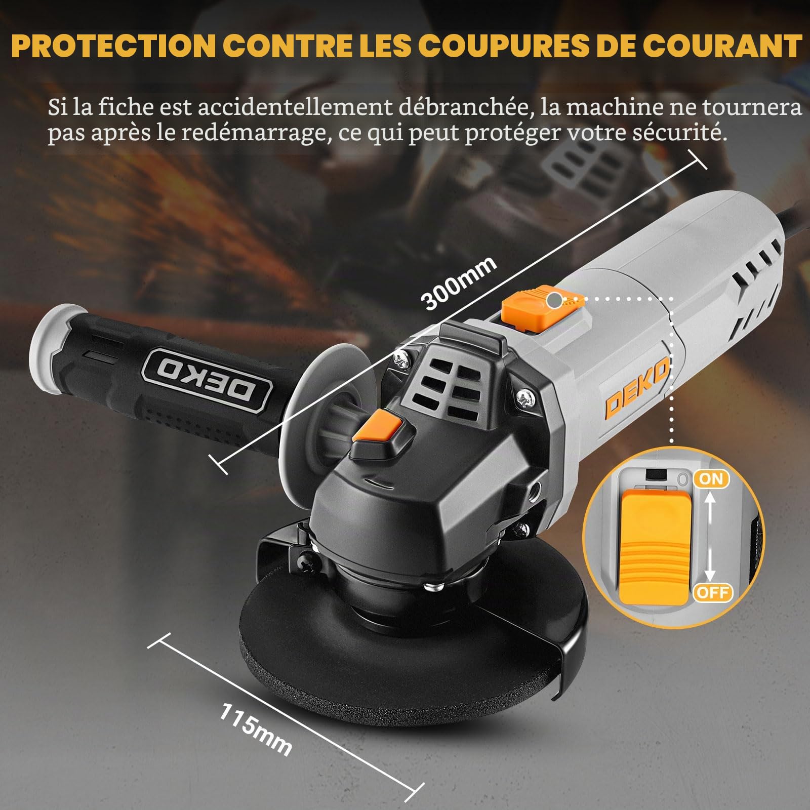 DEKOPRO POWER TOOLS meuleuse d’angle 750 W, 115 mm filaire