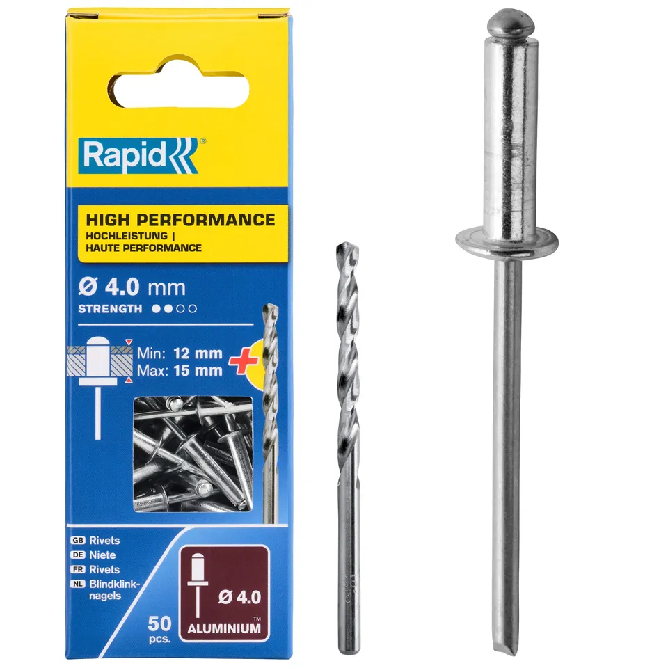 Rapid’os 16 Rivetage Rivets haute performance Ø4 x 18 mm, 50 pièces avec foret