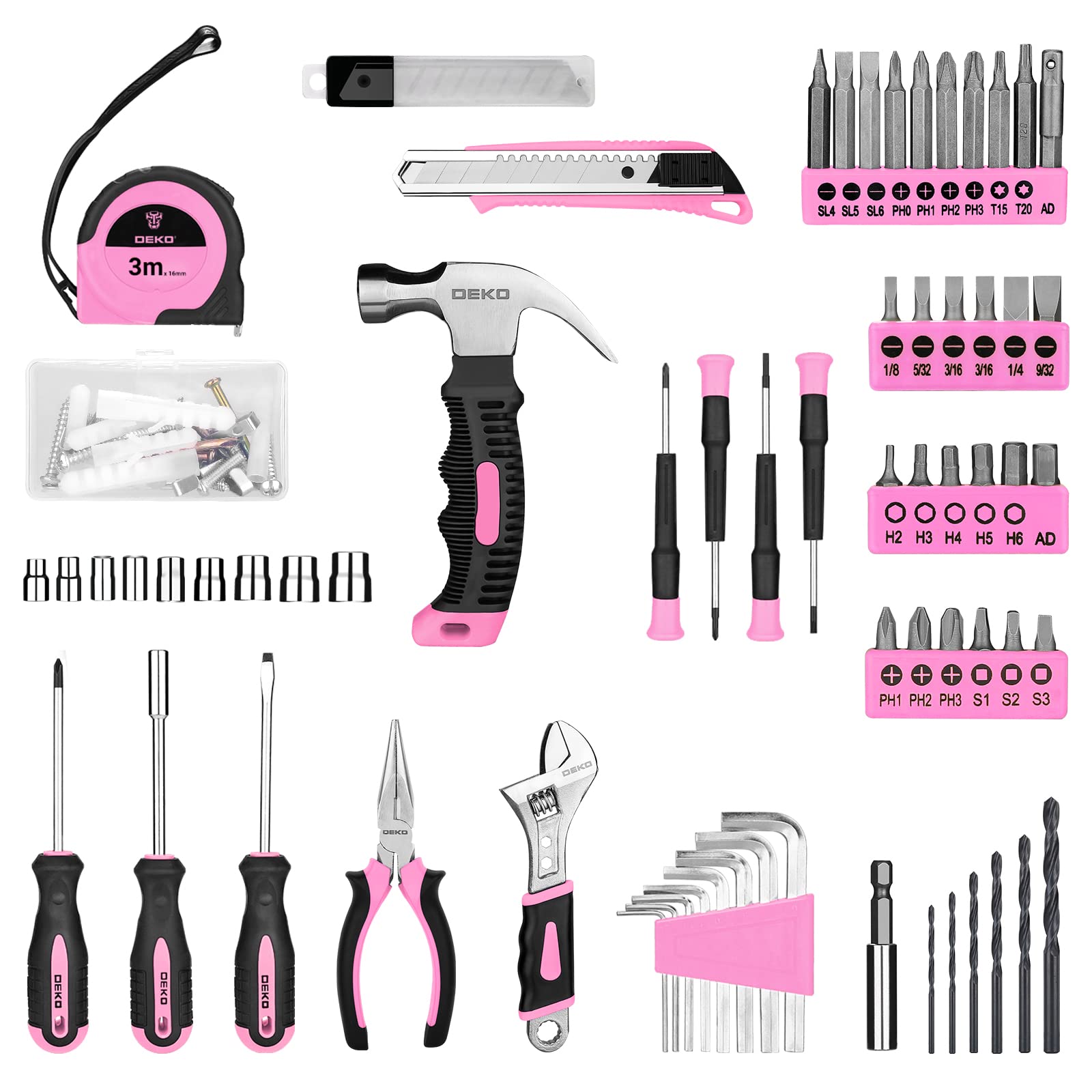 DEKOPRO TOOL KIT 126 pièces perceuse sans fil rose 8 V
