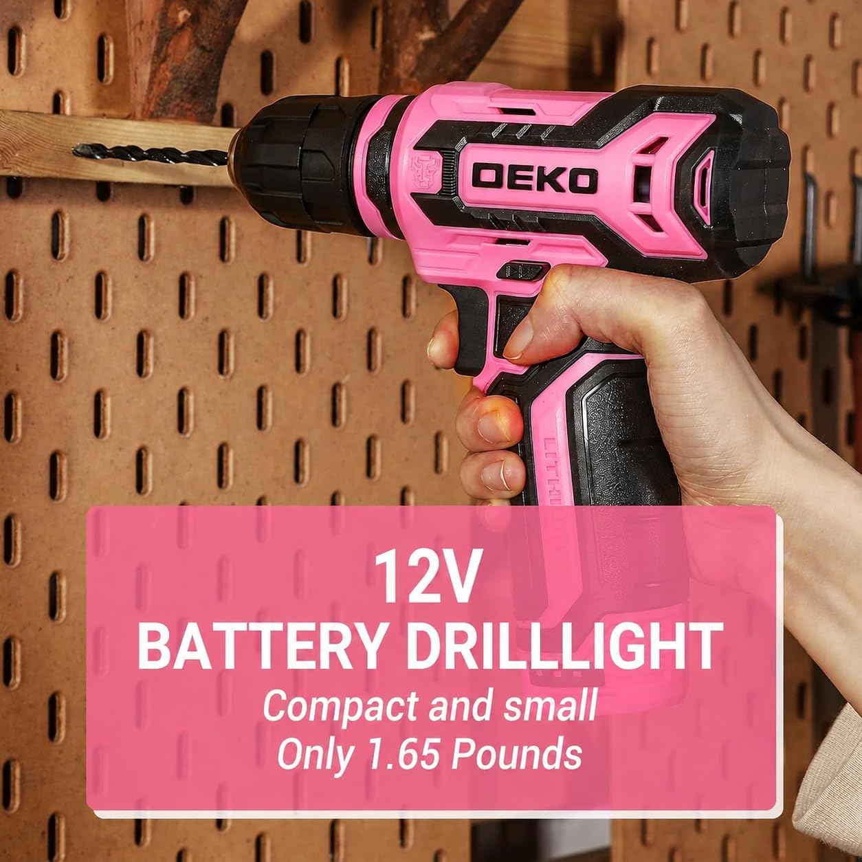 DEKOPRO TOOL KIT kit d’outils avec perceuse 12 V rose, batterie 1,5 Ah