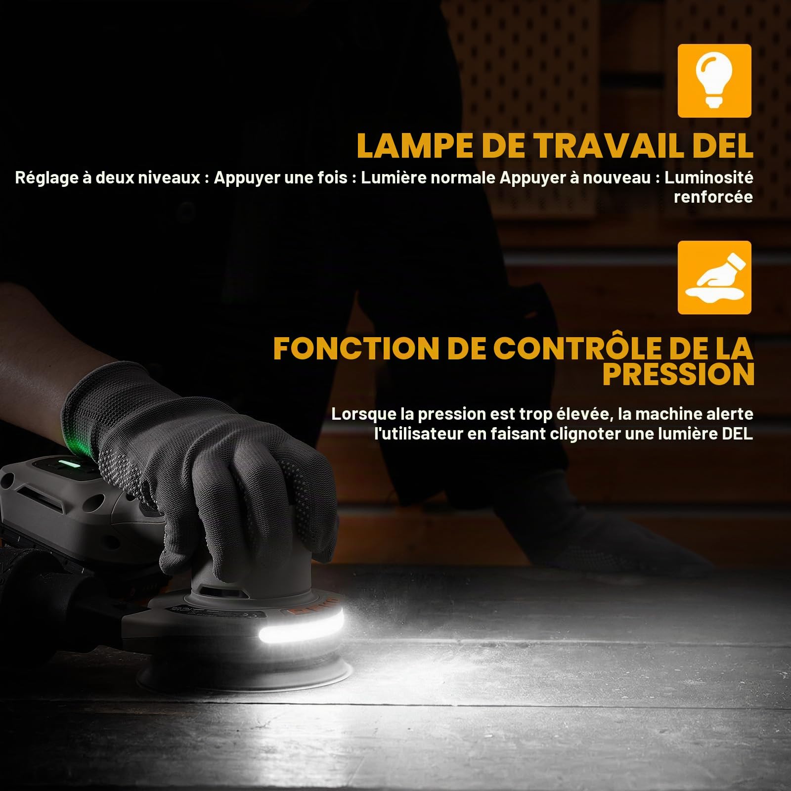 DEKOPRO POWER TOOLS Ponceuse excentrique sans fil 125 mm 2,0 Ah 16 abrasifs