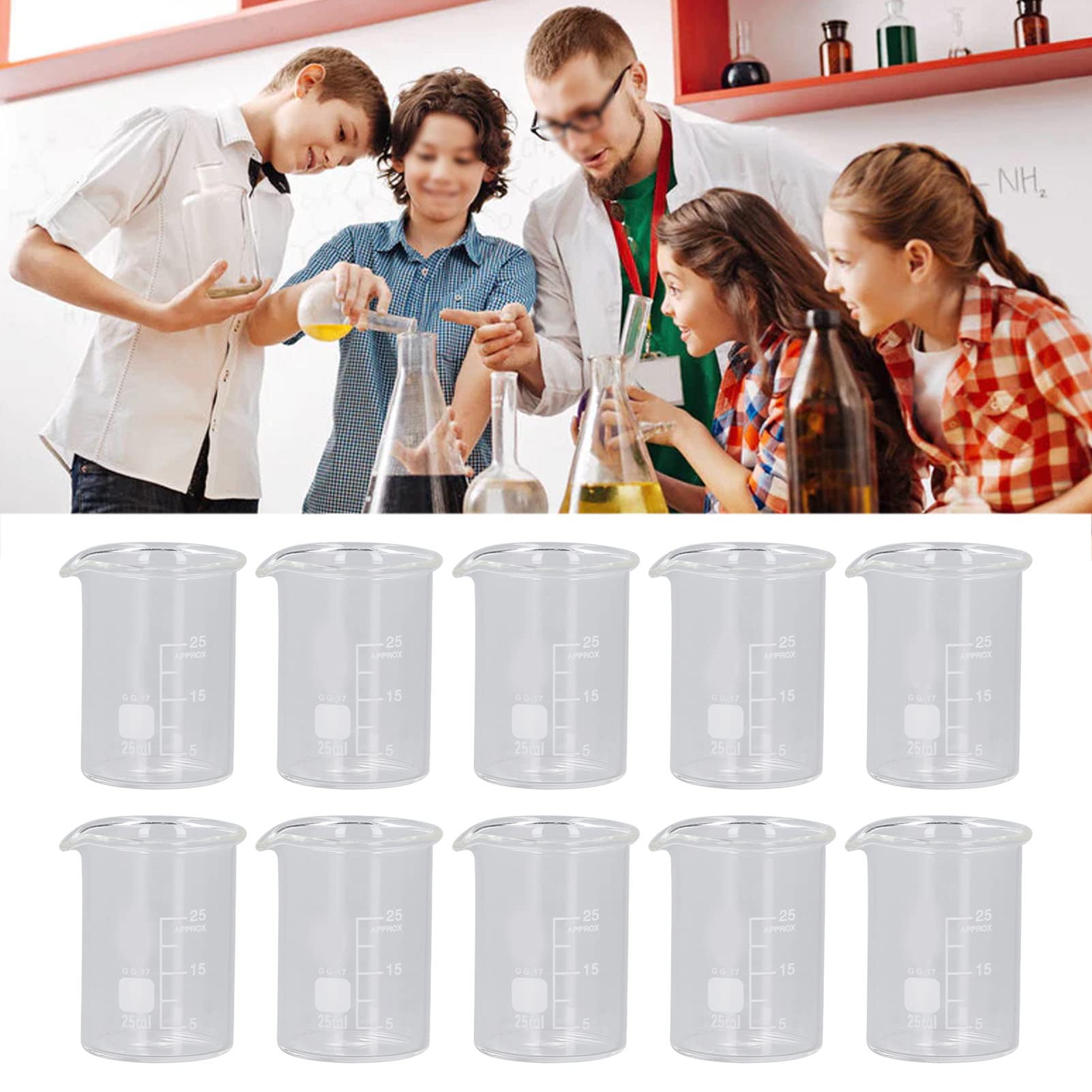 Omabeta Toys & Games bécher gradué 25 ml, lot de 10 en verre borosilicaté