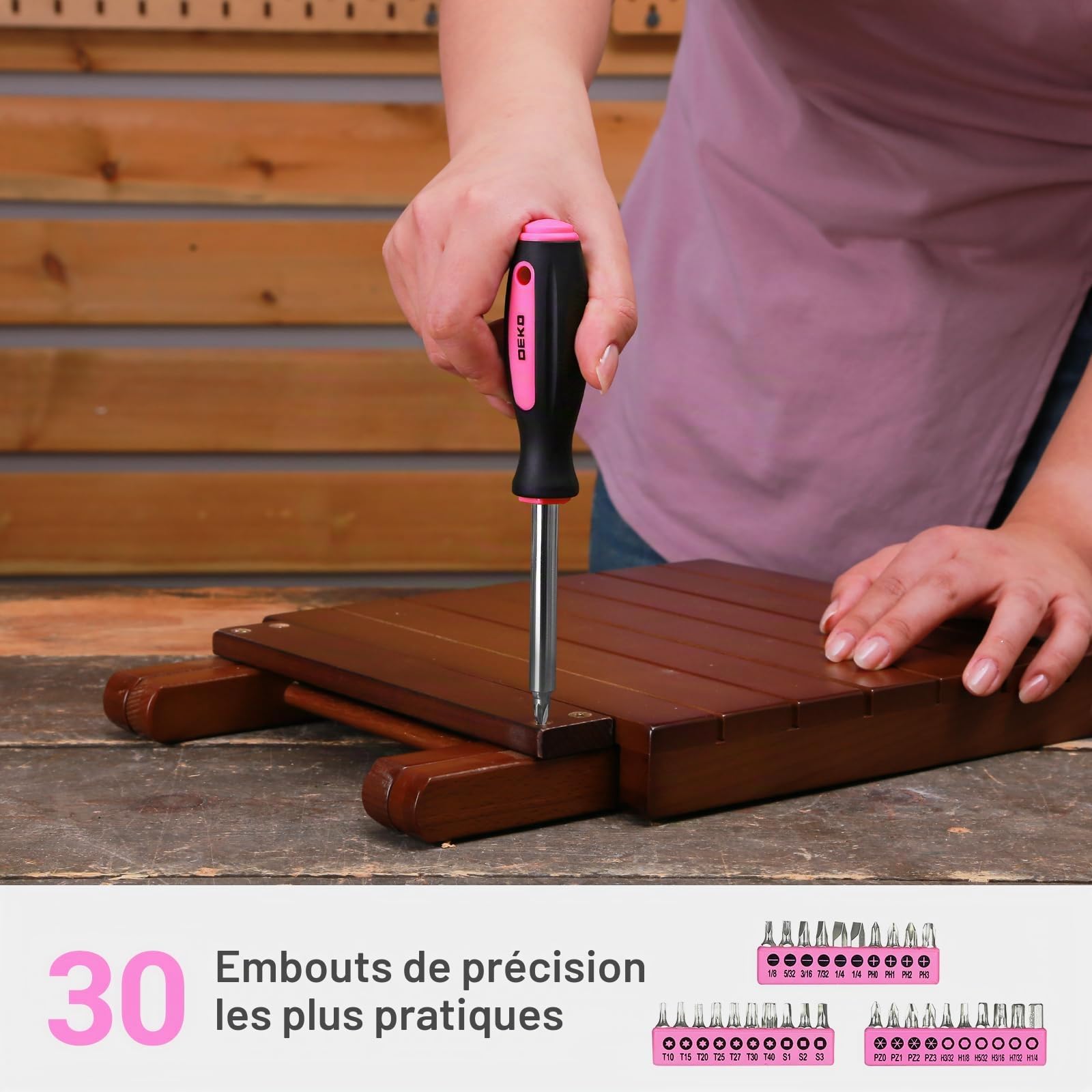 DEKOPRO TOOL KIT kit d’outils 110 pièces rose en chrome vanadium