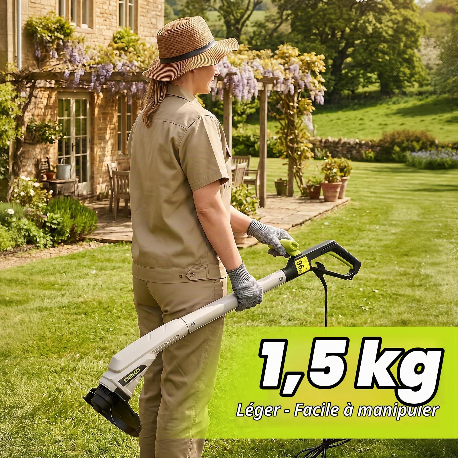 DEKOPRO GARDEN TOOLS 250 W coupe-bordure 100 cm vert double fil