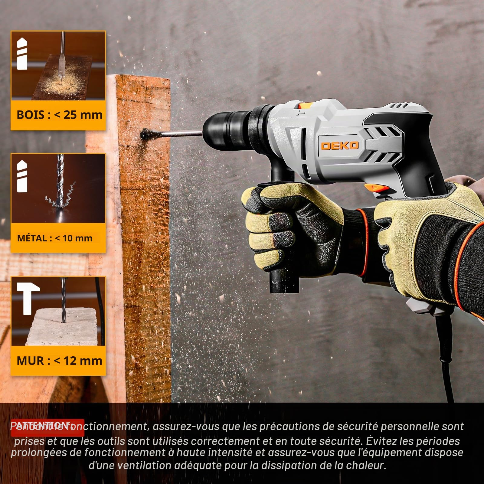 DEKOPRO POWER TOOLS perceuse à percussion 710 W avec 12 mèches