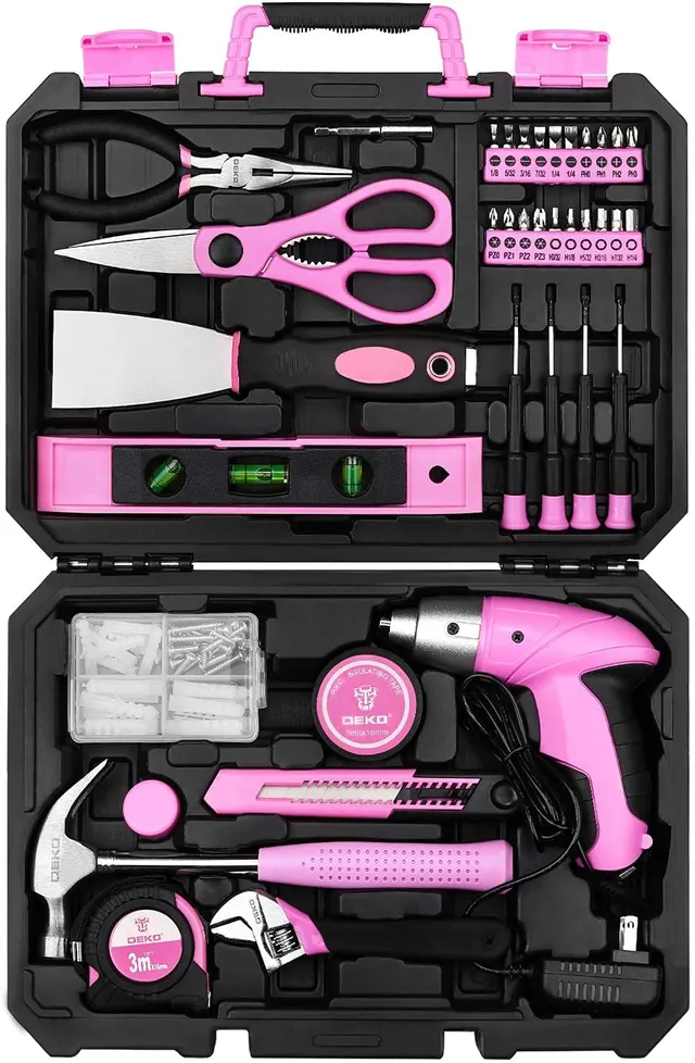 DEKOPRO TOOL KIT ensemble d’outils 98 pièces rose avec visseuse 3,6 V