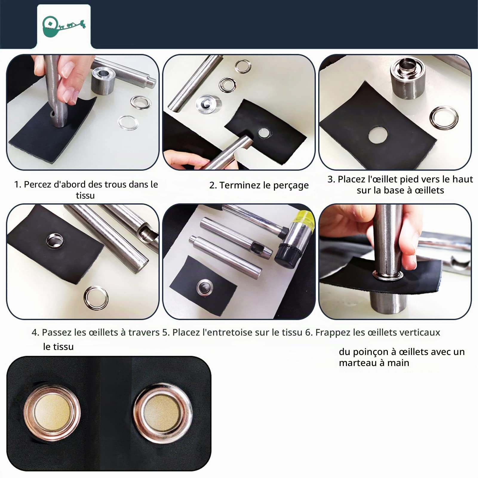 Omabeta Fasteners, Screws & Springs Œillets 2 mm, kit de 200 avec outils de pose