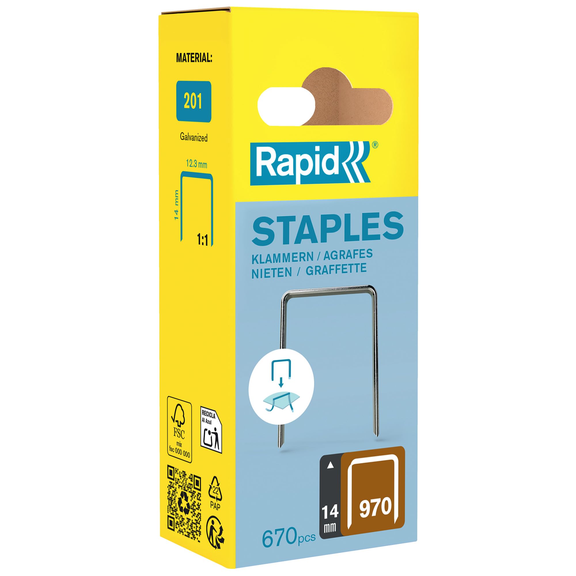 Rapid’os 16 Agrafage 970 agrafes fil plat 14 mm 672 pièces galvanisées