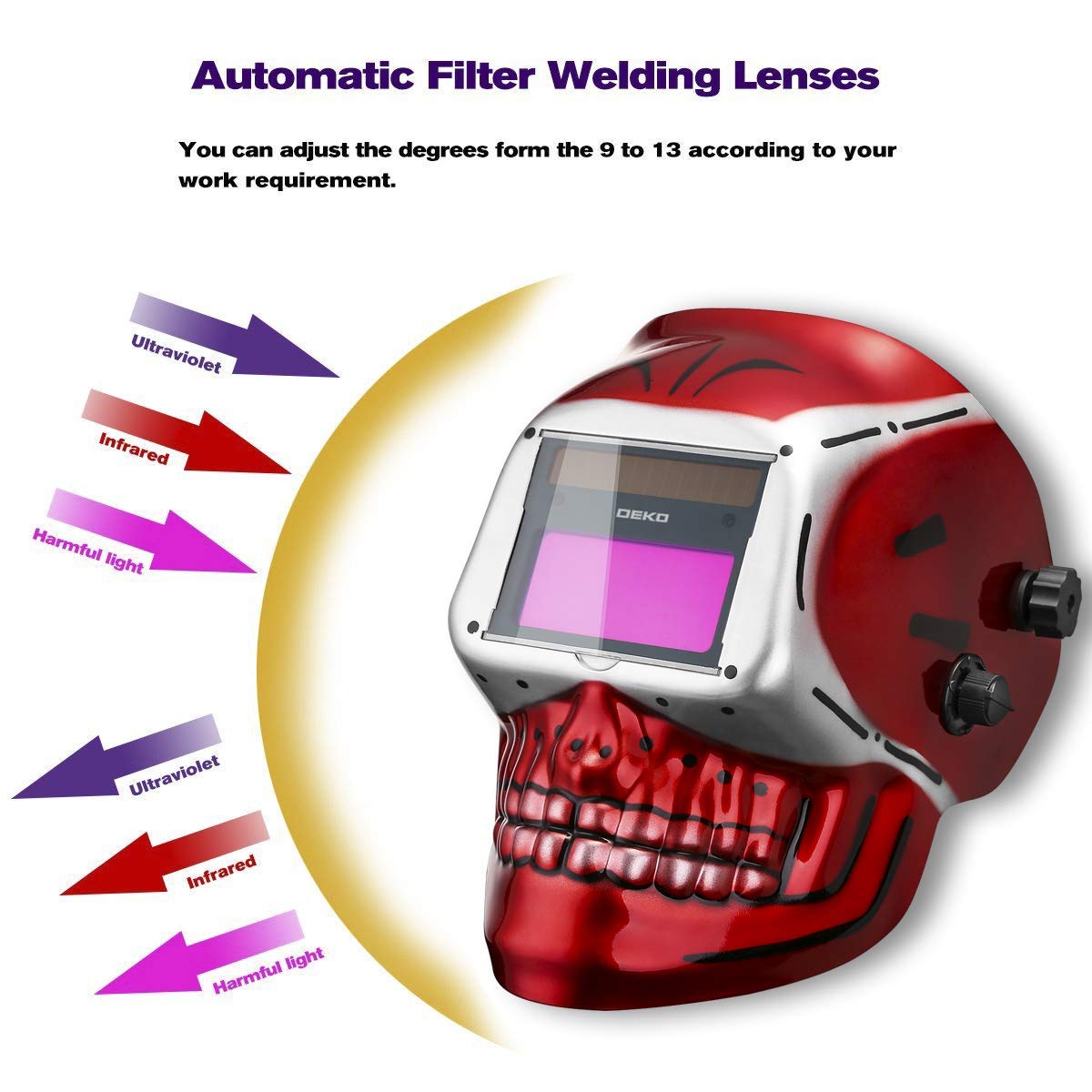 DEKOPRO WELDING HELMET masque de soudure automatique Mode Crâne rouge solaire