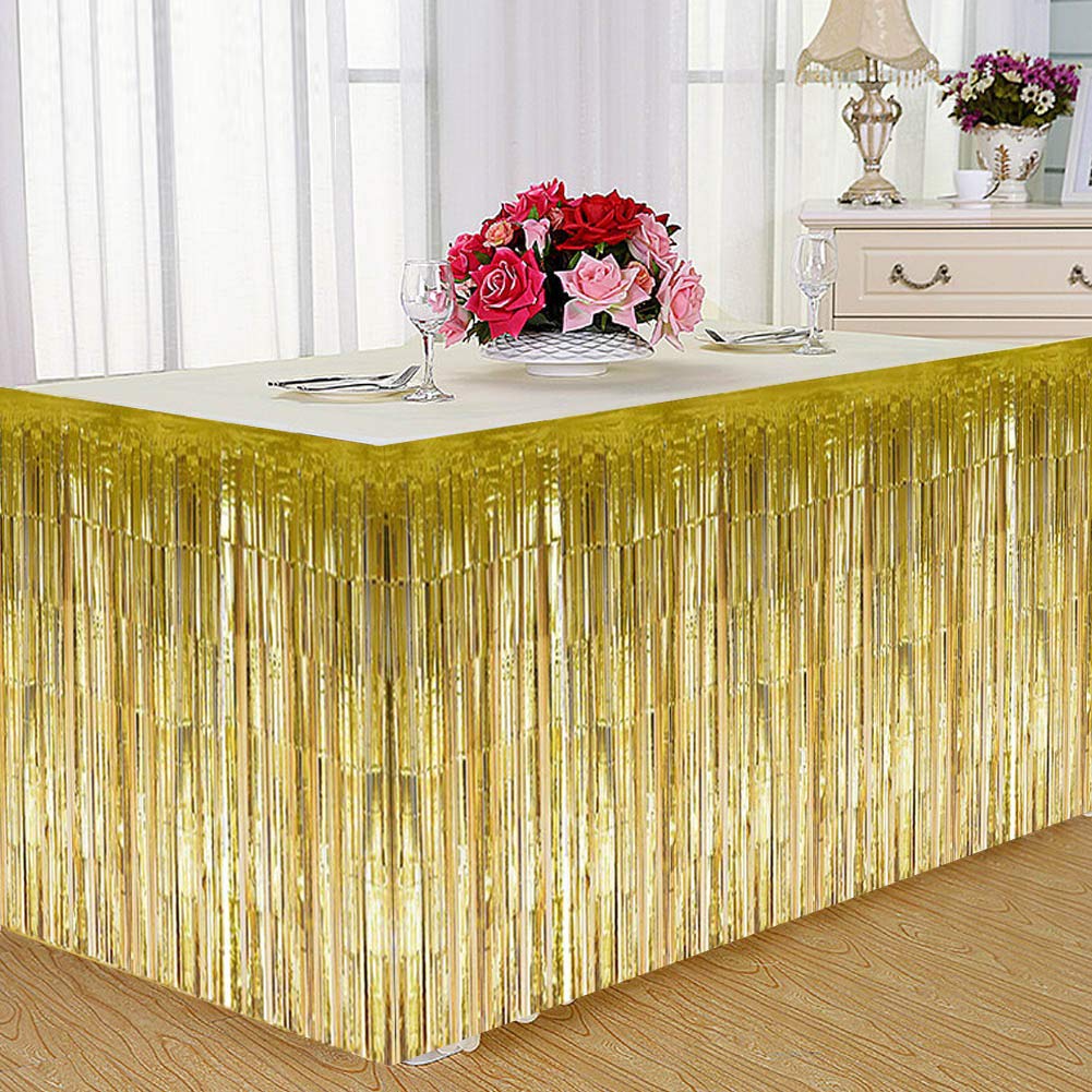 Omabeta Home Décor & Bathroom Décor jupe de table à glands métalliques or 74 × 274 cm