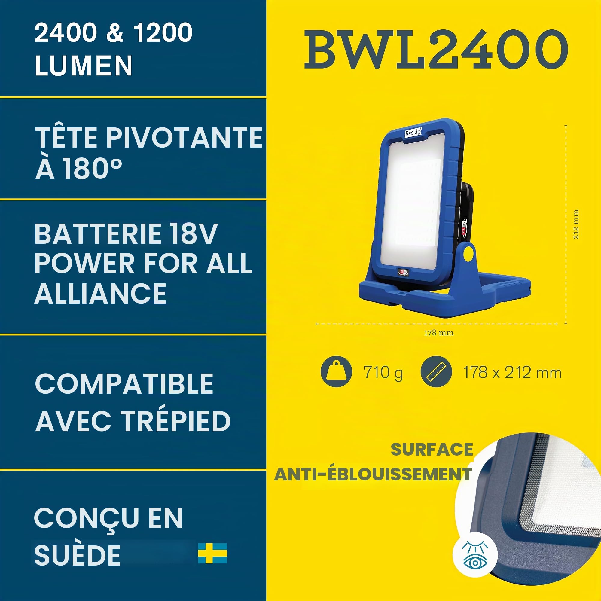 Rapid’os 16 Lampes de Chantier BWL2400 projecteur LED 18 V 2400 lumens