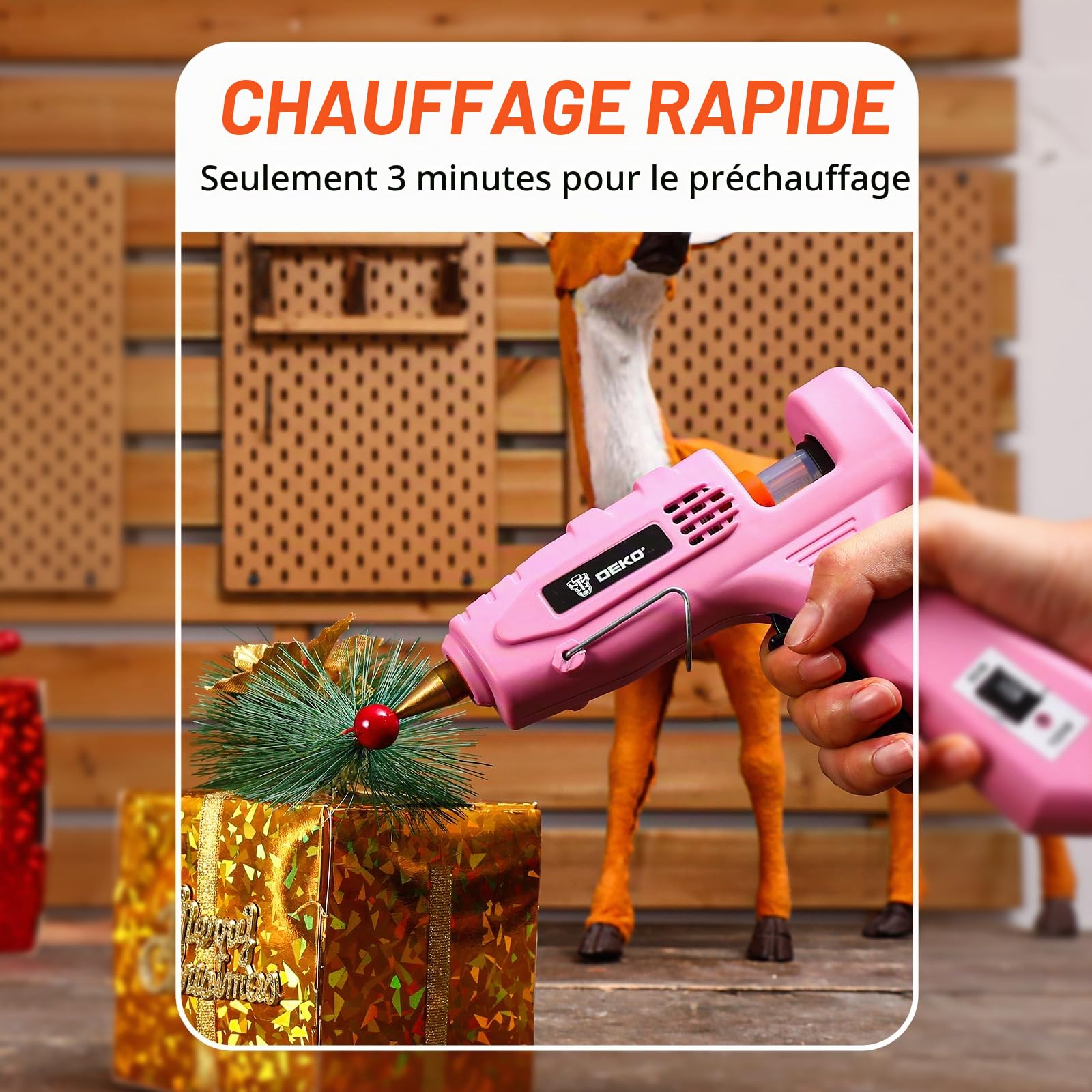 DEKOPRO POWER TOOLS pistolet à colle chaude 60/100 W gris rose, 25 bâtons
