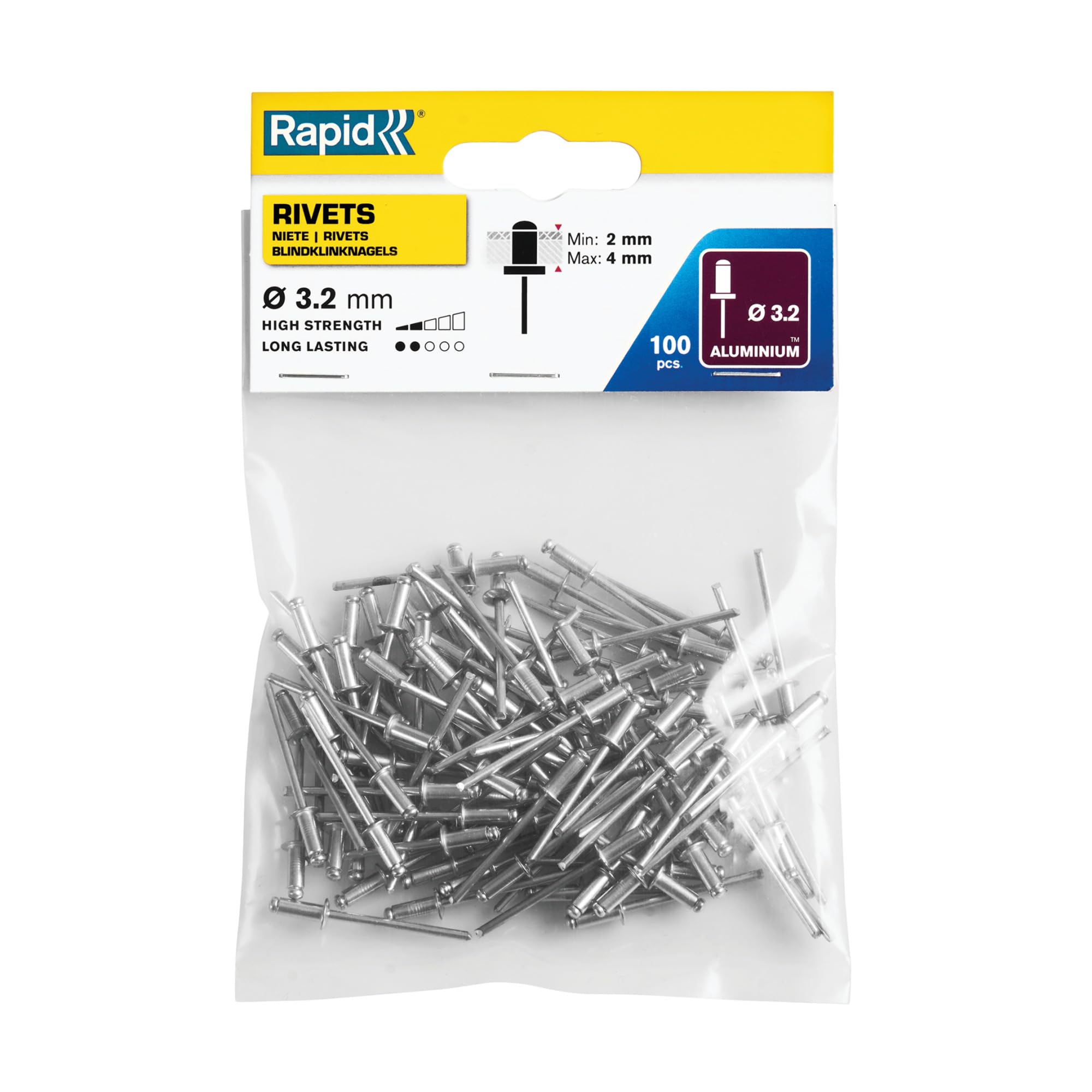 Rapid Rivetage Standard 5000378 rivets 4 × 8 mm, 100 pièces, aluminium