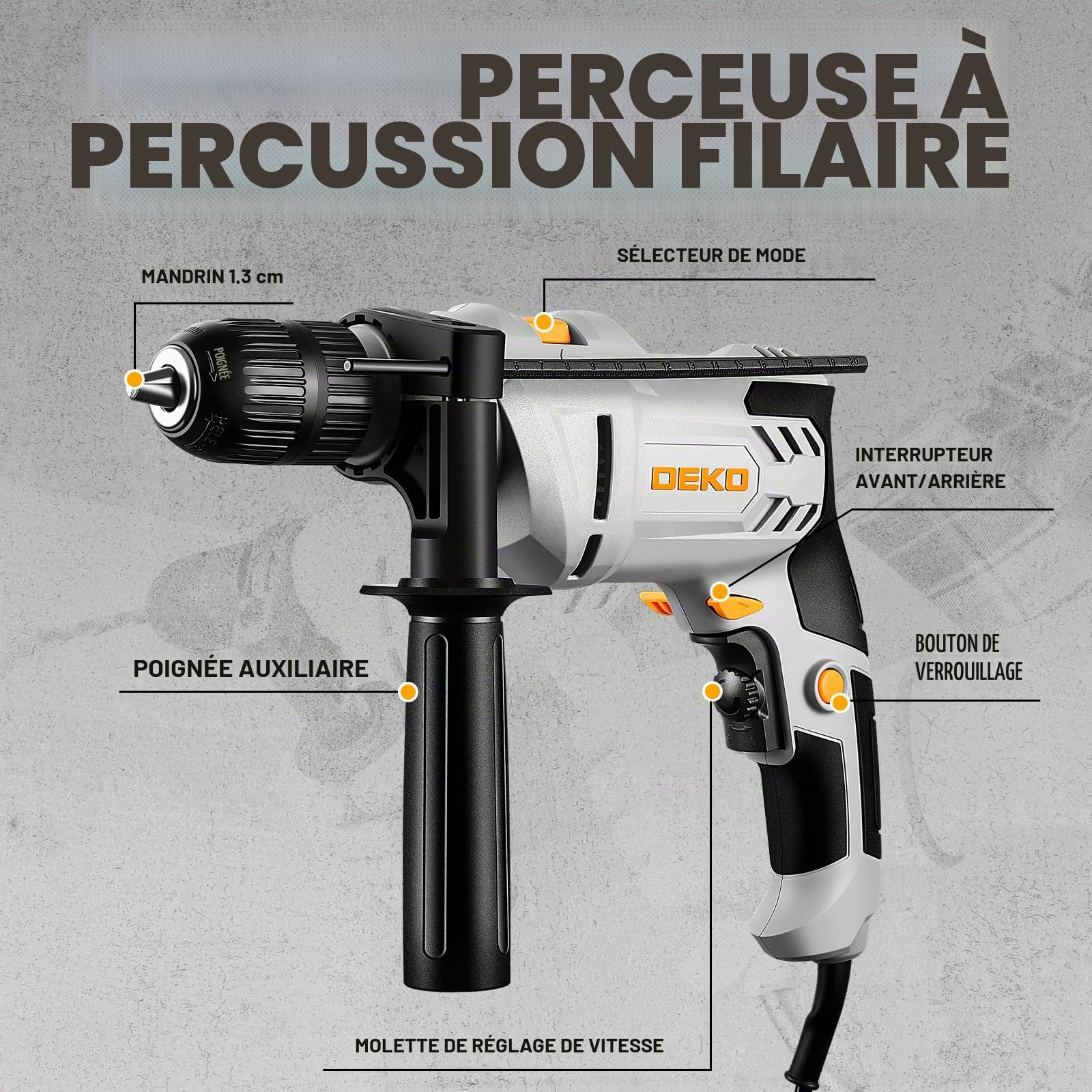 DEKOPRO POWER TOOLS perceuse à percussion 710 W avec 12 mèches