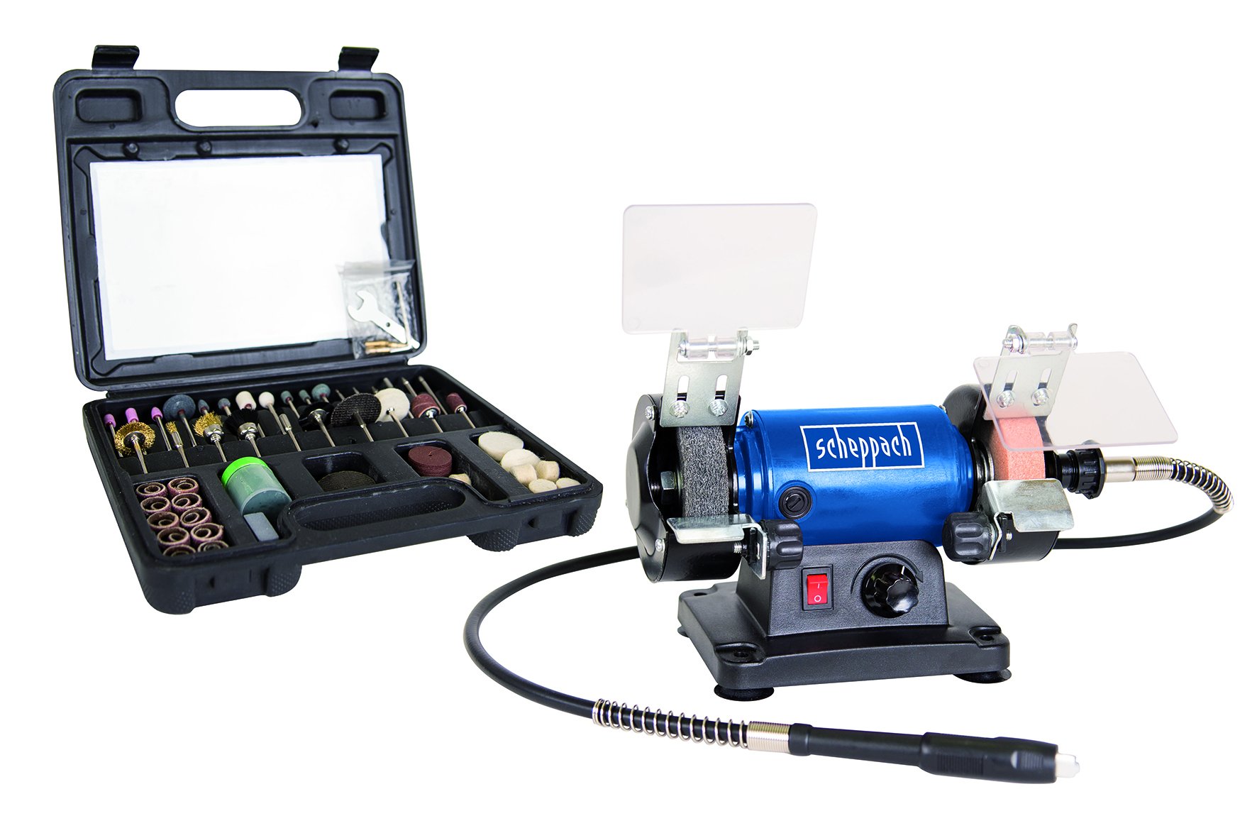 Scheppach BSM Series HG34 touret à meuler avec arbre flexible, 100 accessoires