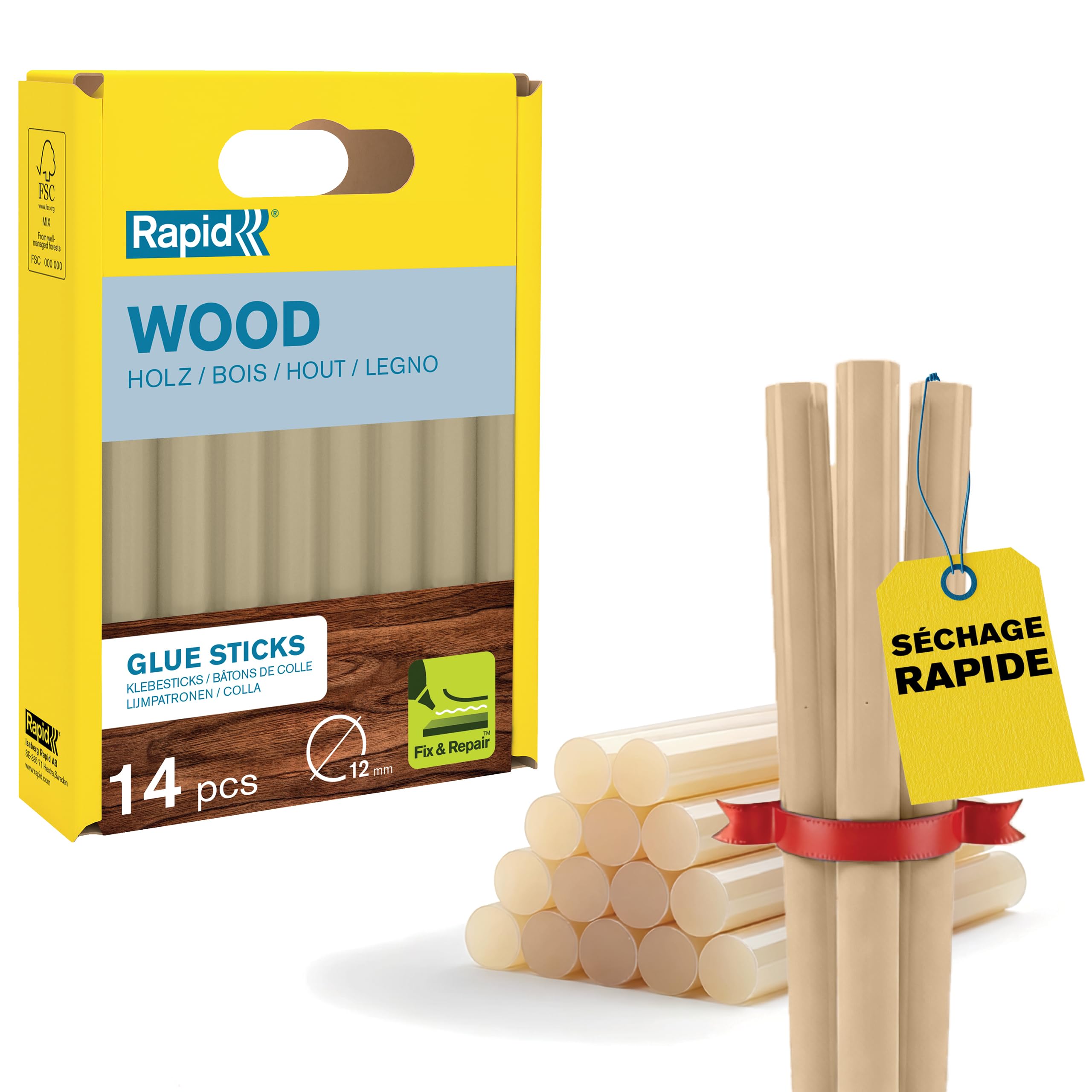 Rapid’os 16 Collage bâtons de colle 40107360 12 mm, 14 pièces, bois